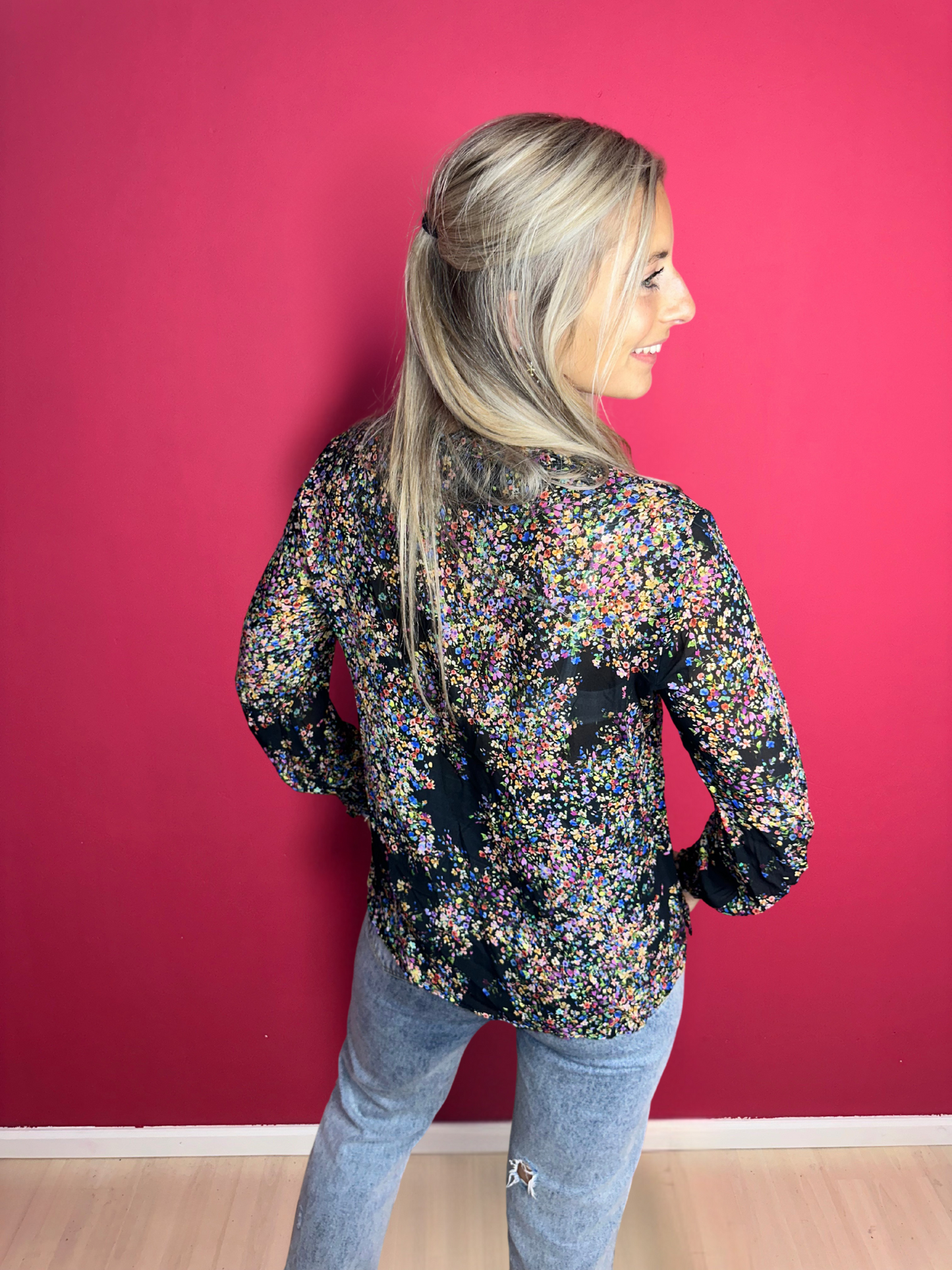 Blouse SET bloemenprint zwart - Maat 40