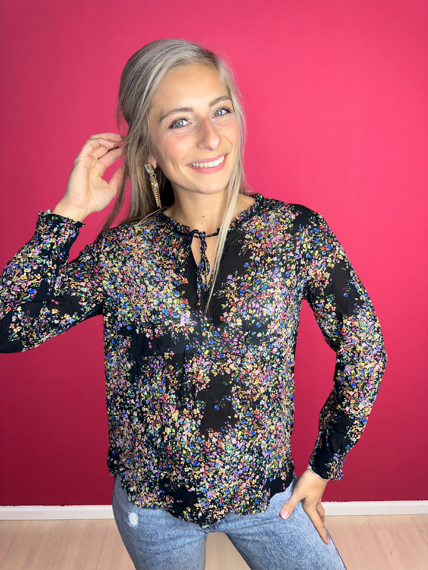 Blouse SET bloemenprint zwart - Maat 40