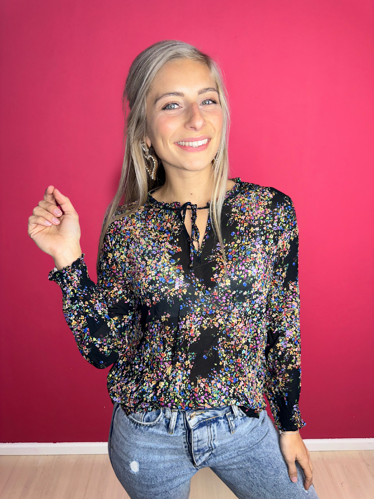 Blouse SET bloemenprint zwart - Maat 40