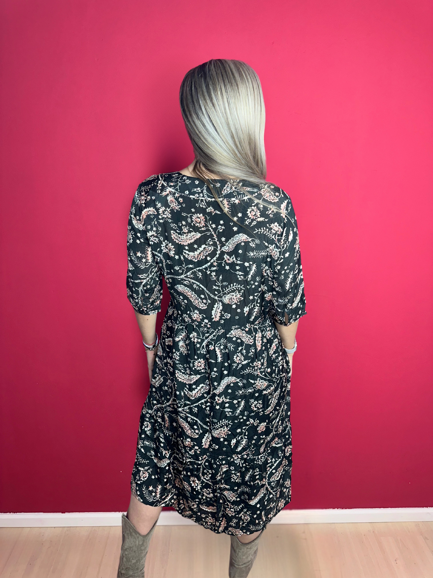 Robe ba&sh imprimé noir/rose
