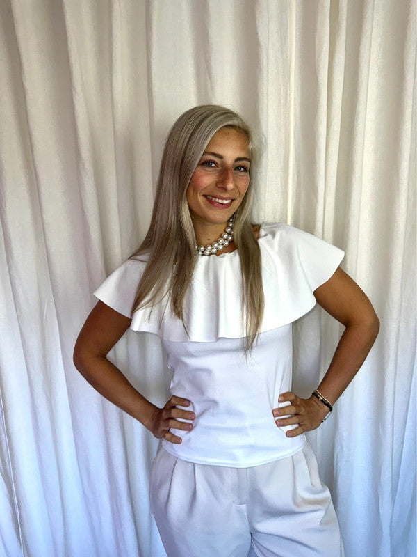 Top off shoulder ruche creme onesize