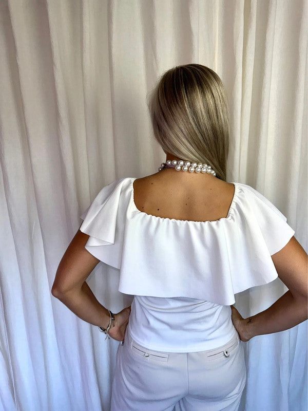 Top off shoulder ruche creme onesize