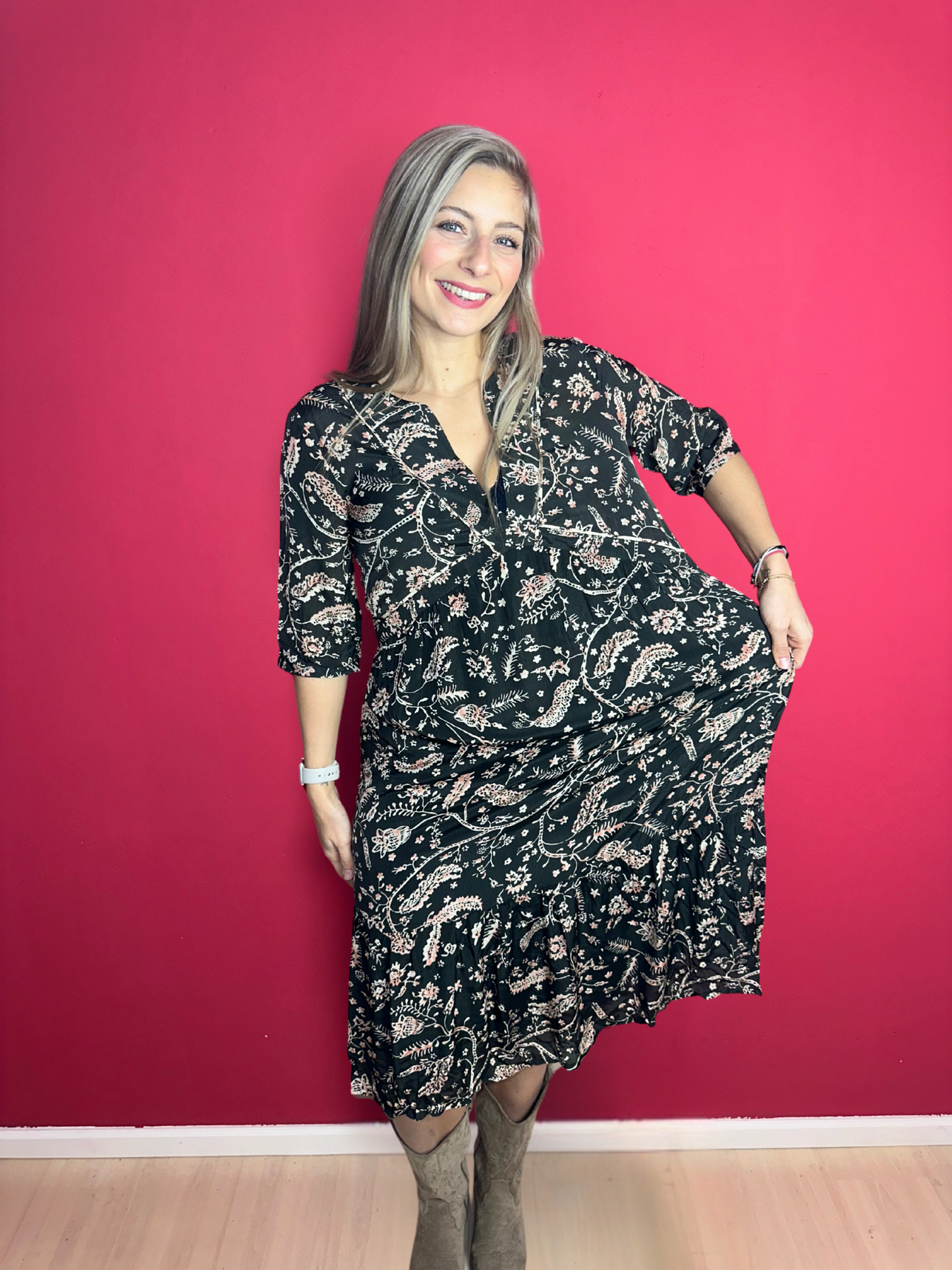 Robe ba&sh imprimé noir/rose