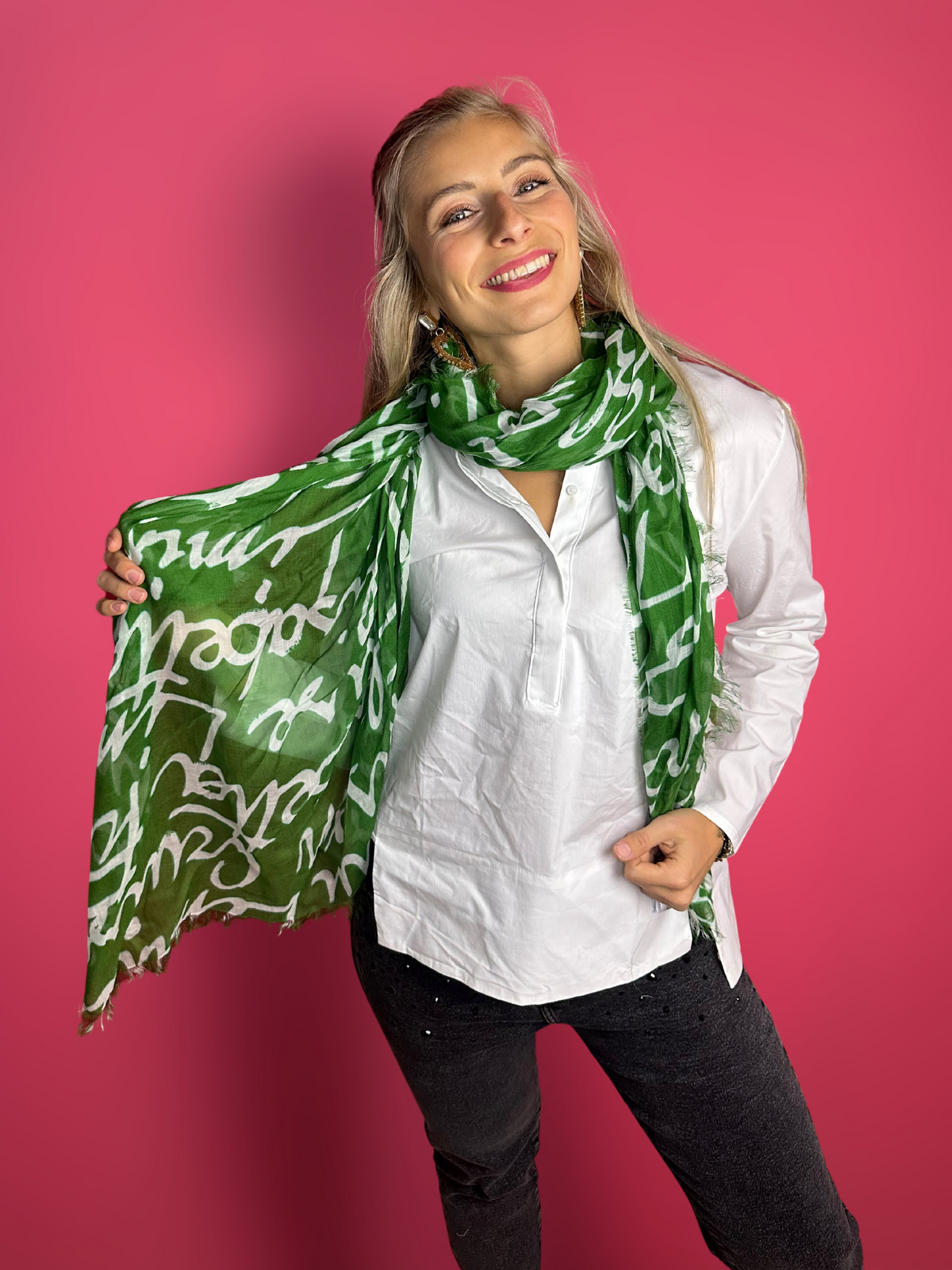 Foulard Elisabetta Franchi vert & blanc
