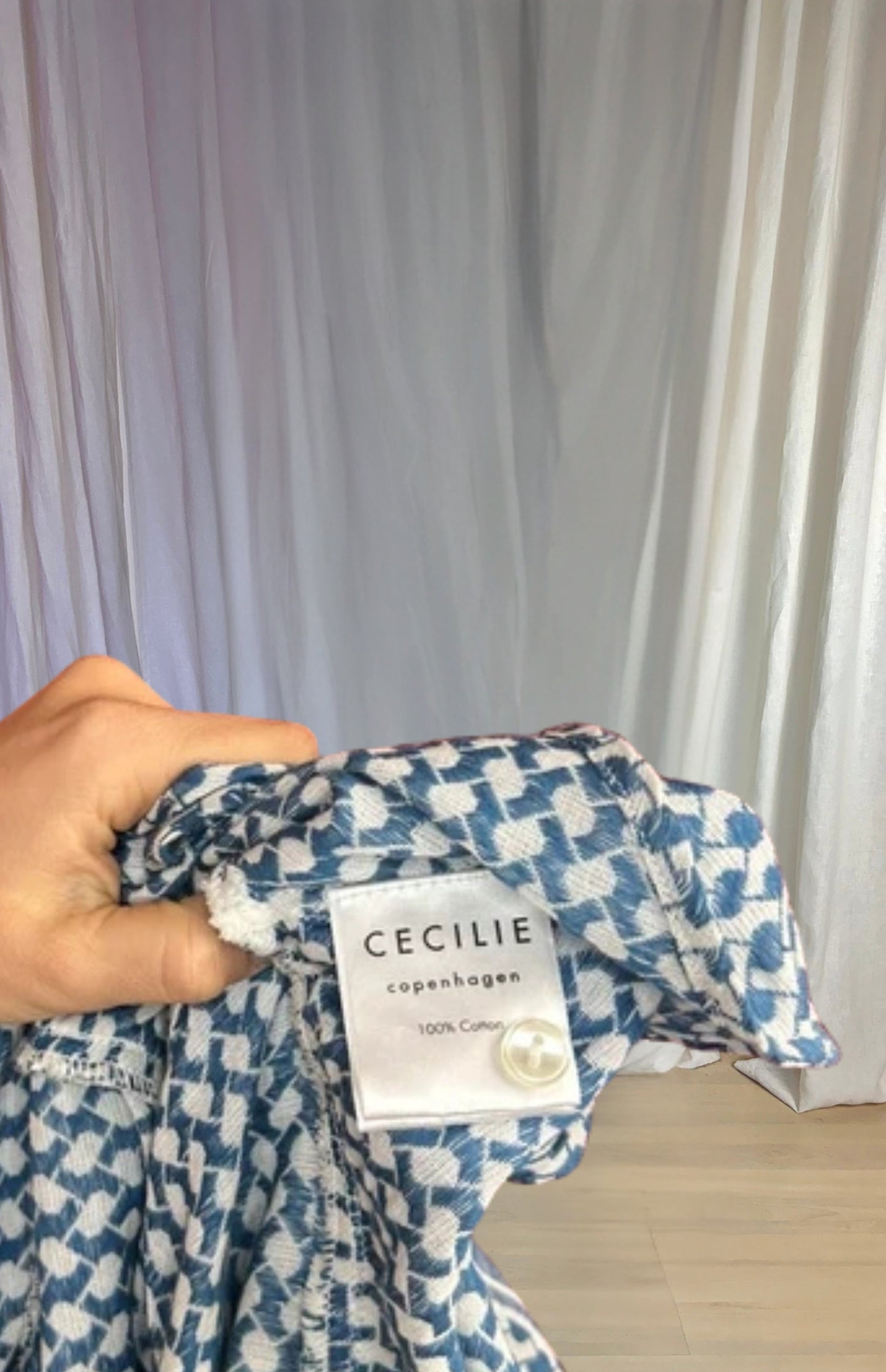 Jurk Cecilie print blauw, wit maat L