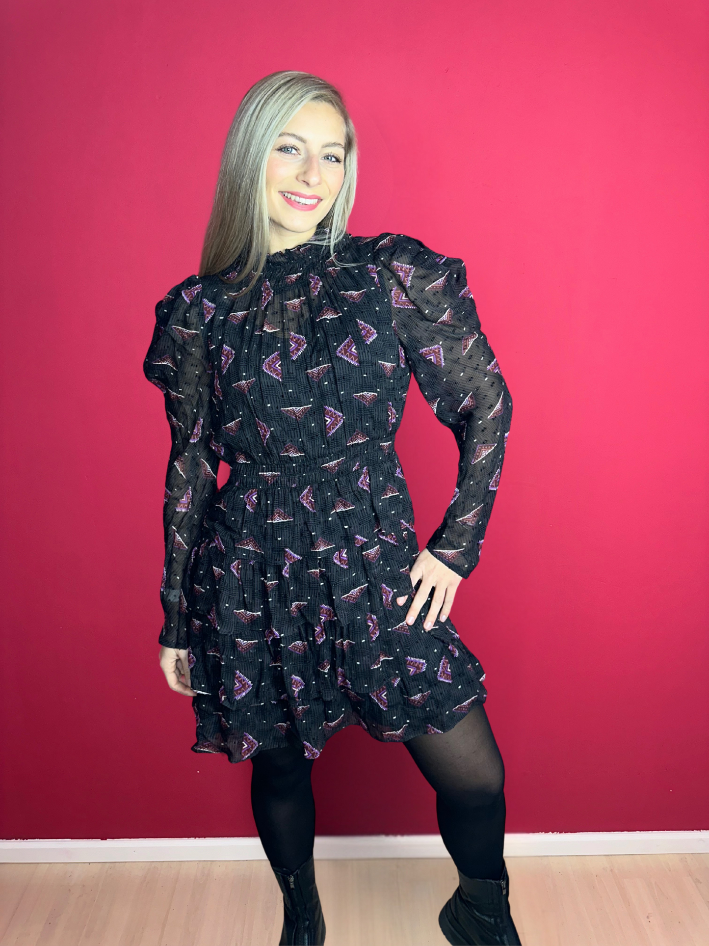 Robe ba&sh imprimé noir/violet