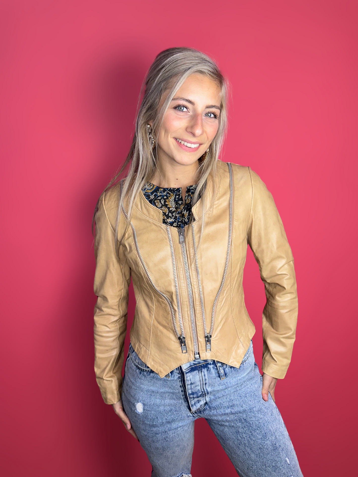 Ibana Rouge veste en cuir cognac