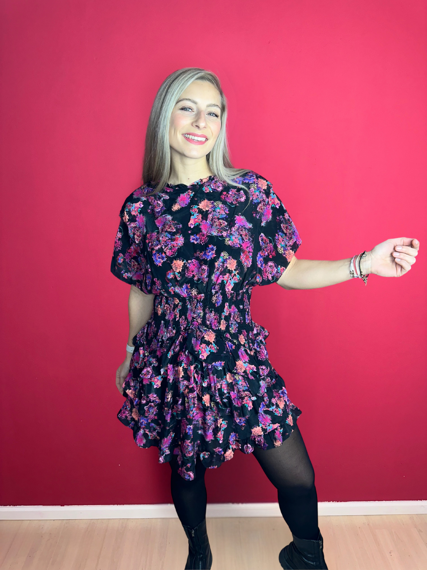 Robe IRO imprimé noir/fuchsia