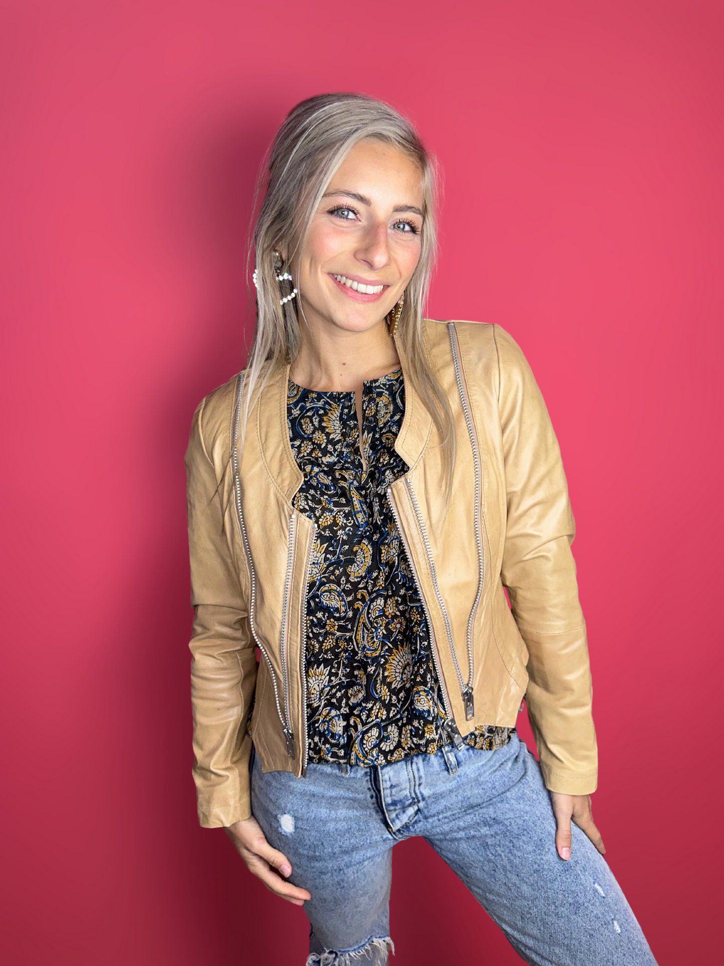 Ibana Rouge veste en cuir cognac