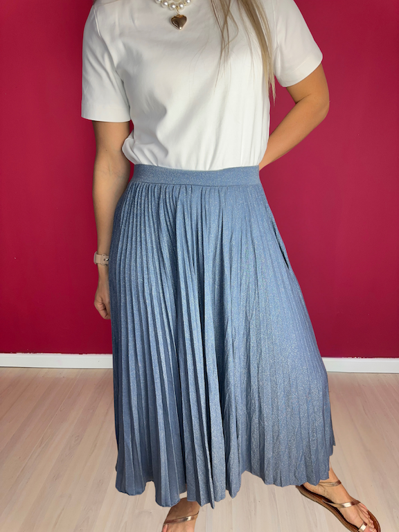Rok Marella plissè jeansblauw glitter - Maat XL