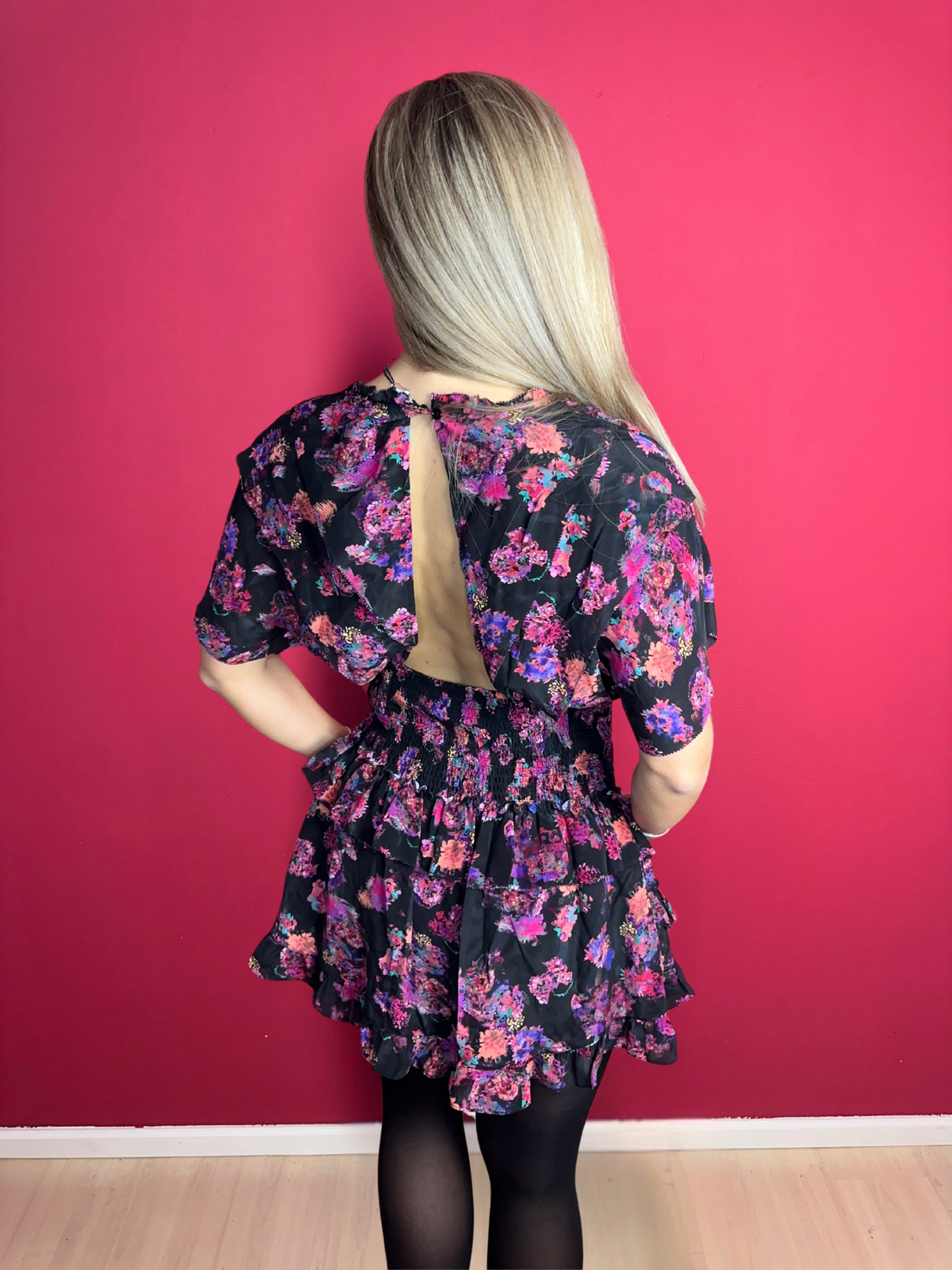 Robe IRO imprimé noir/fuchsia