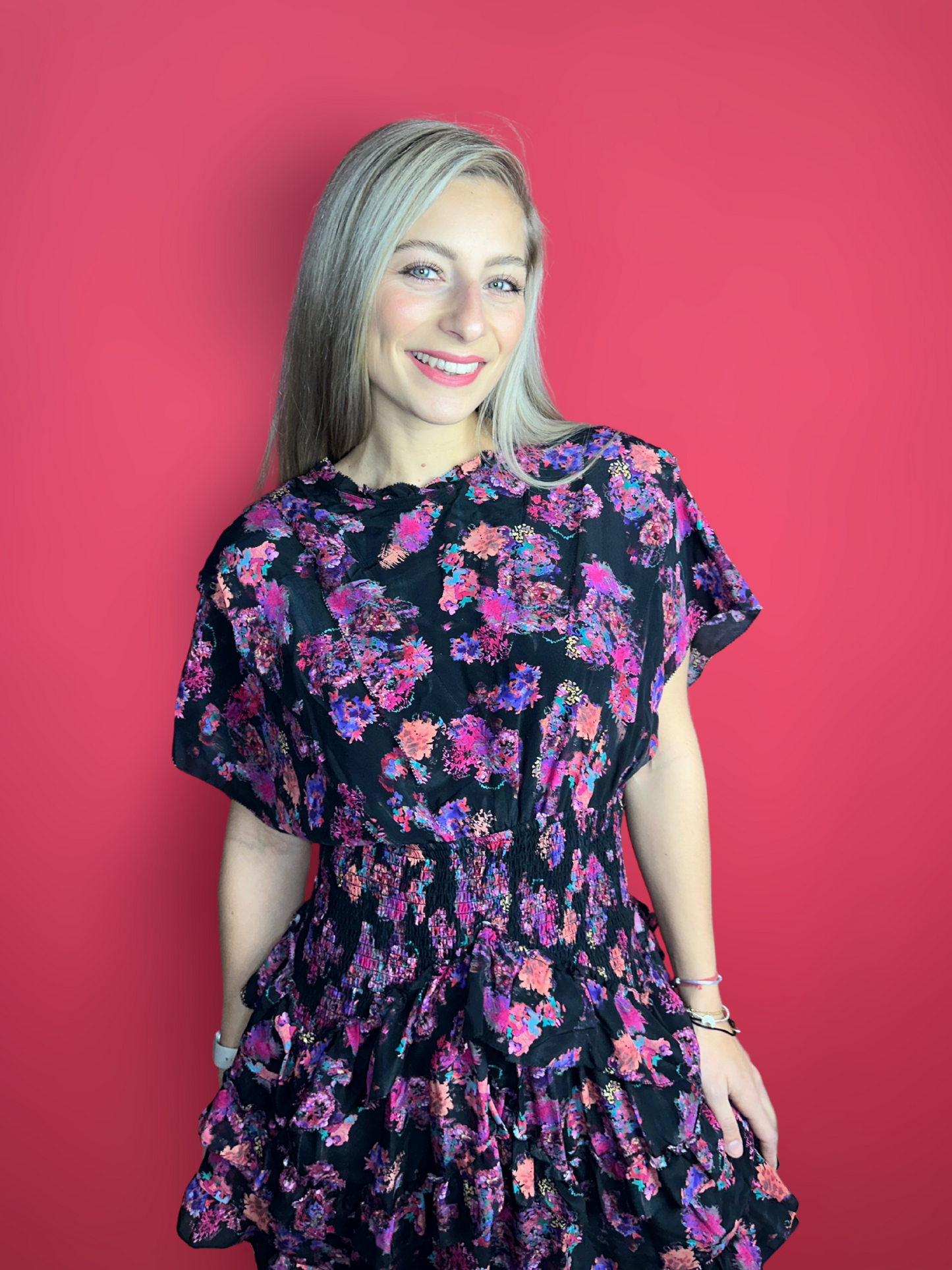 Robe IRO imprimé noir/fuchsia