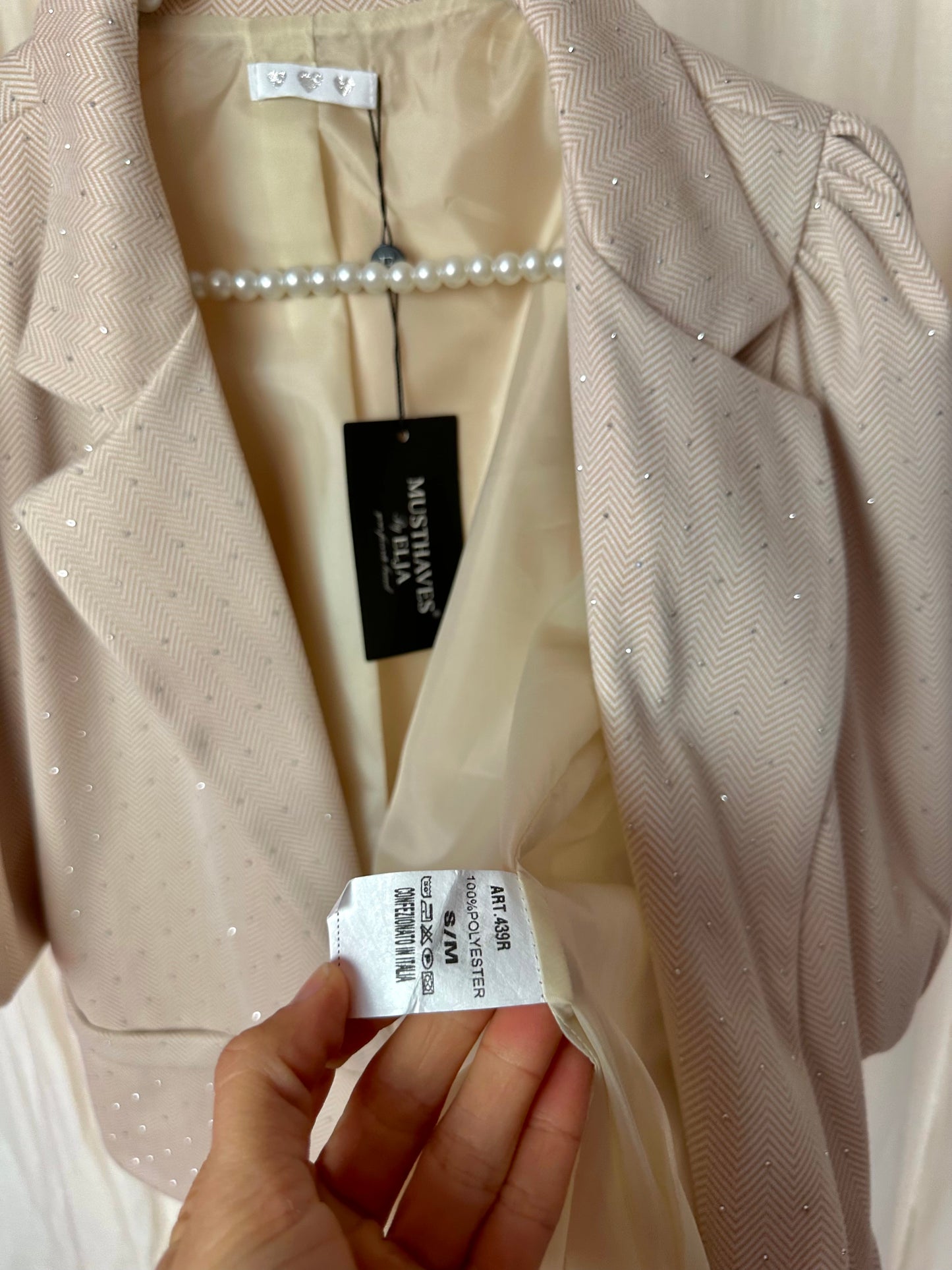Blazer Musthaves By Elja korte pofmouw beige strass stenen maat S/M