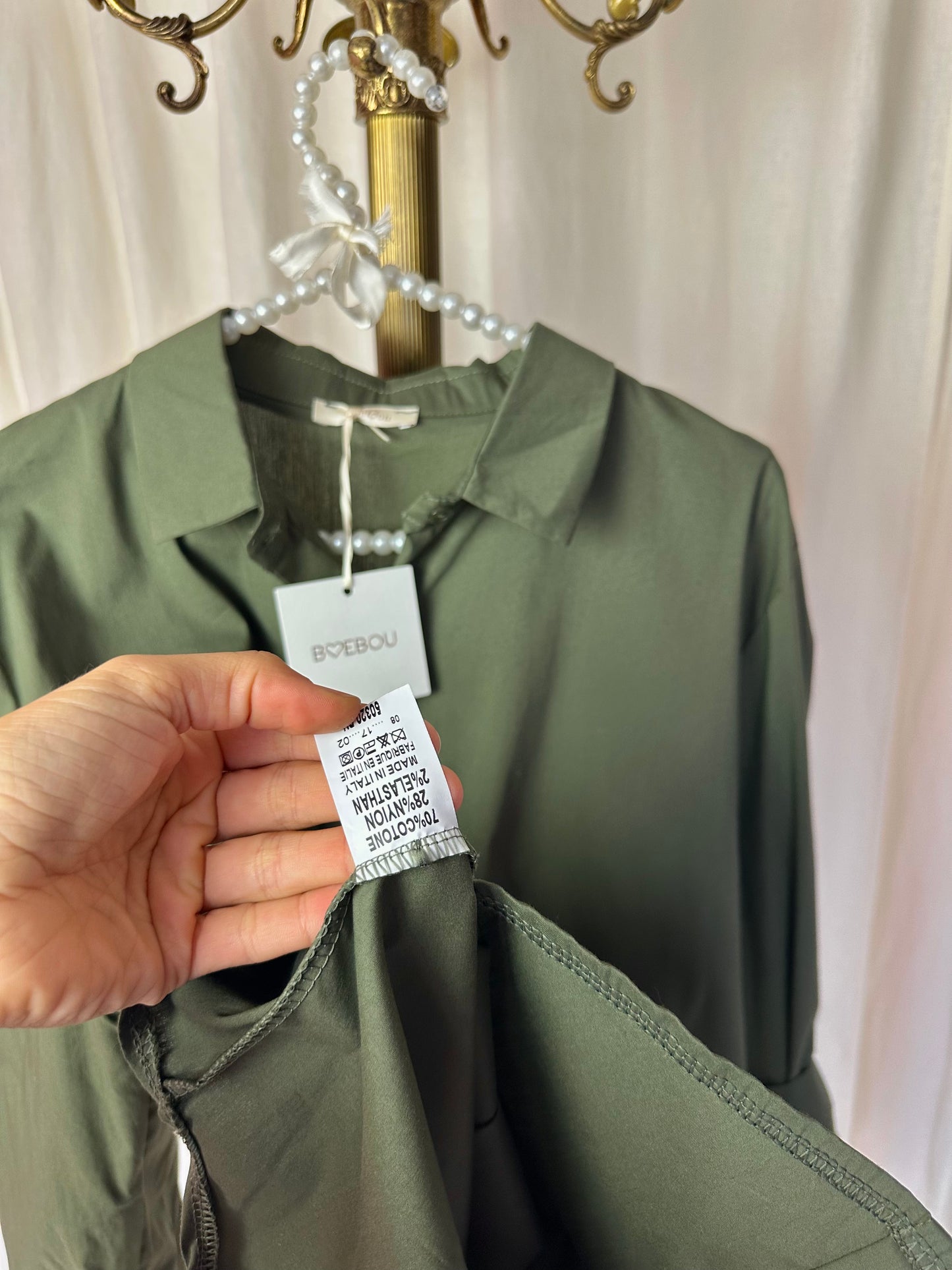 Blouse Boebou katoen legergroen onesize