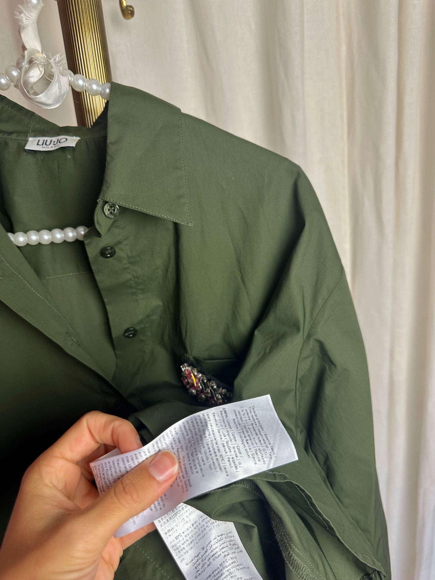 Blouse Liu Jo katoen legergroen strass - maat 40 (L)