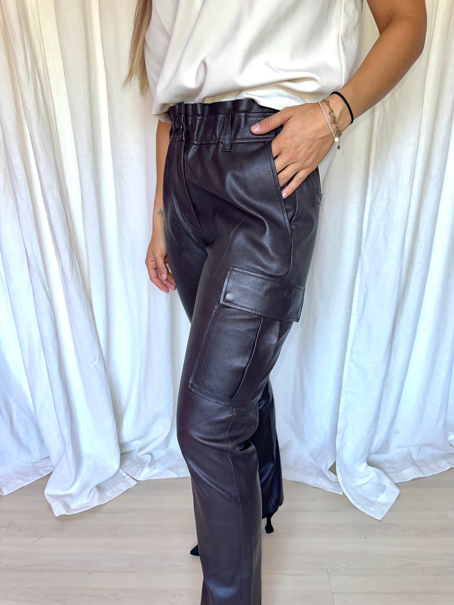 Broek Alter Ego leer donkerbruin - Maat S