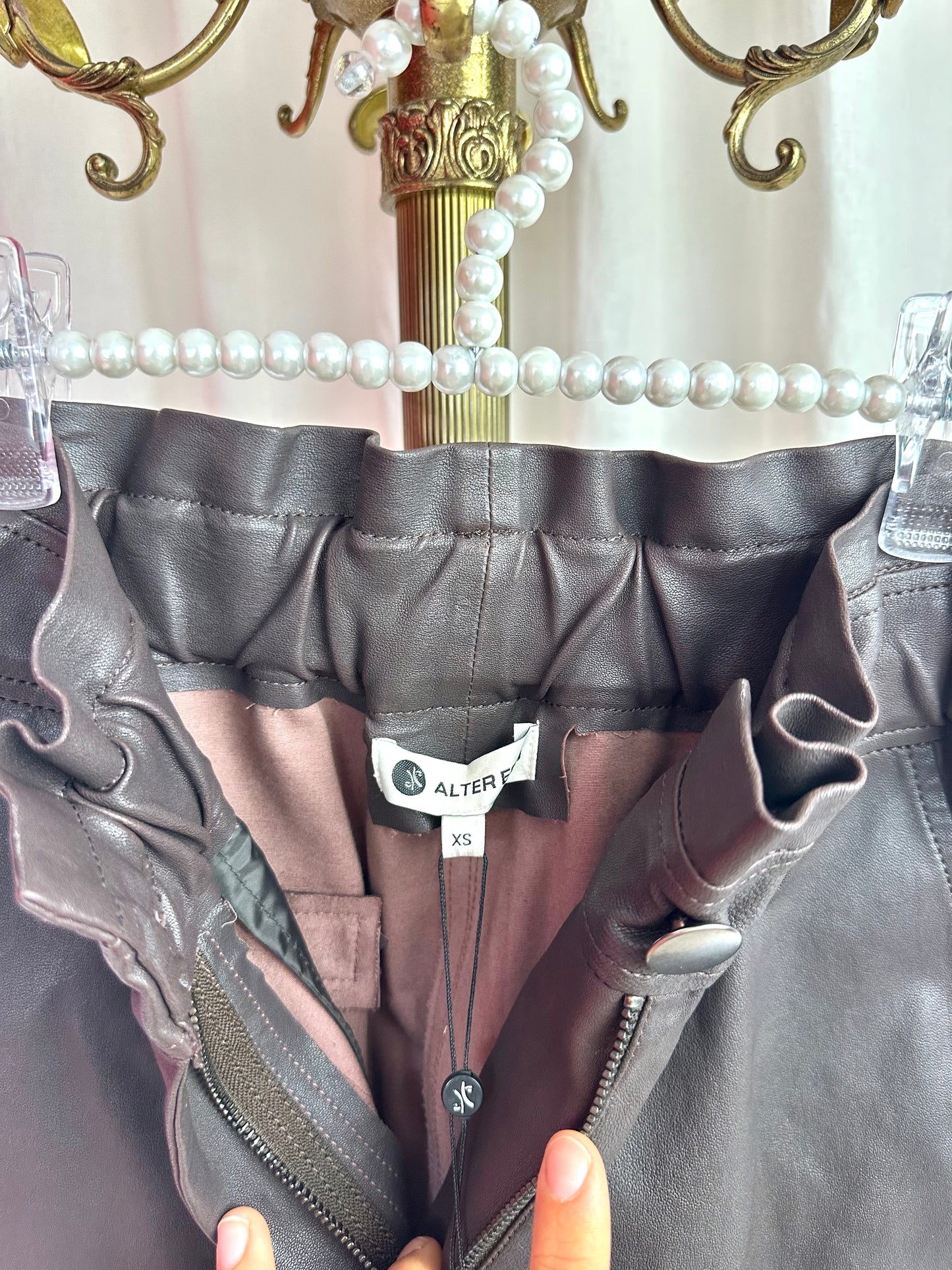 Broek Alter Ego leer donkerbruin - Maat XS