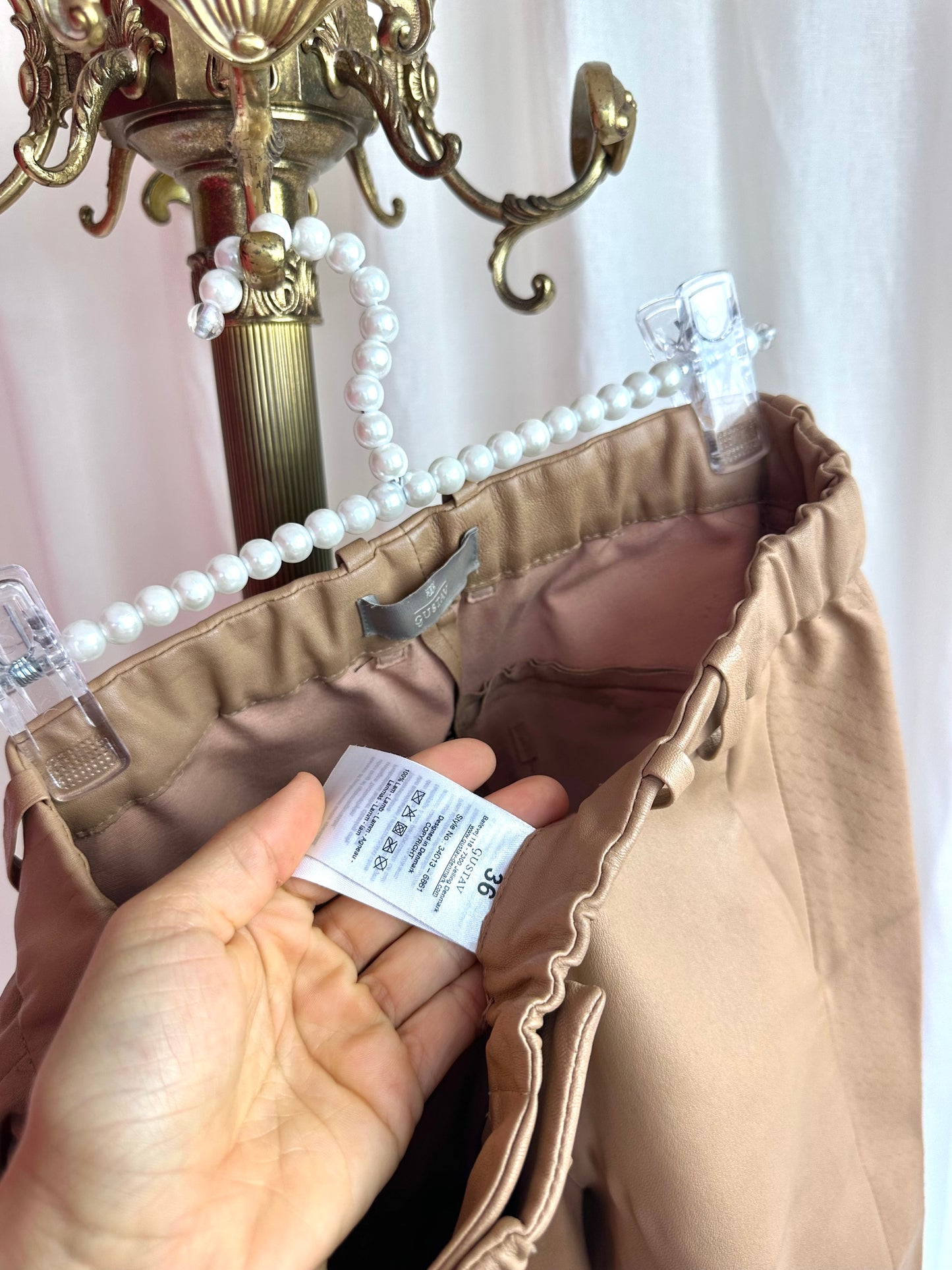 Broek Gustav leer beige - Maat 36