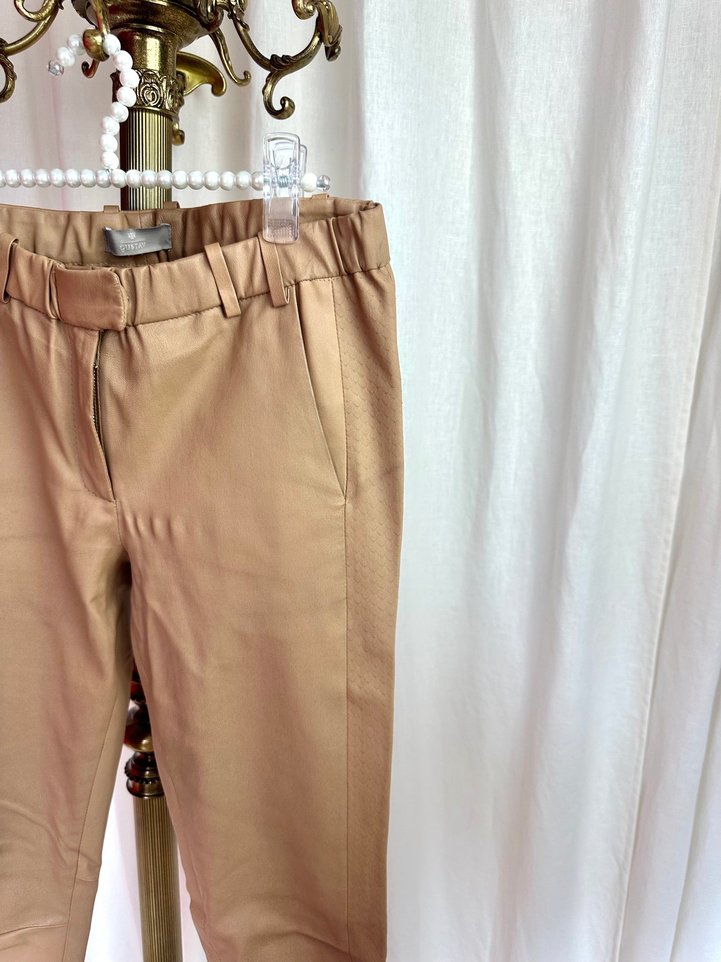 Broek Gustav leer beige - Maat 36