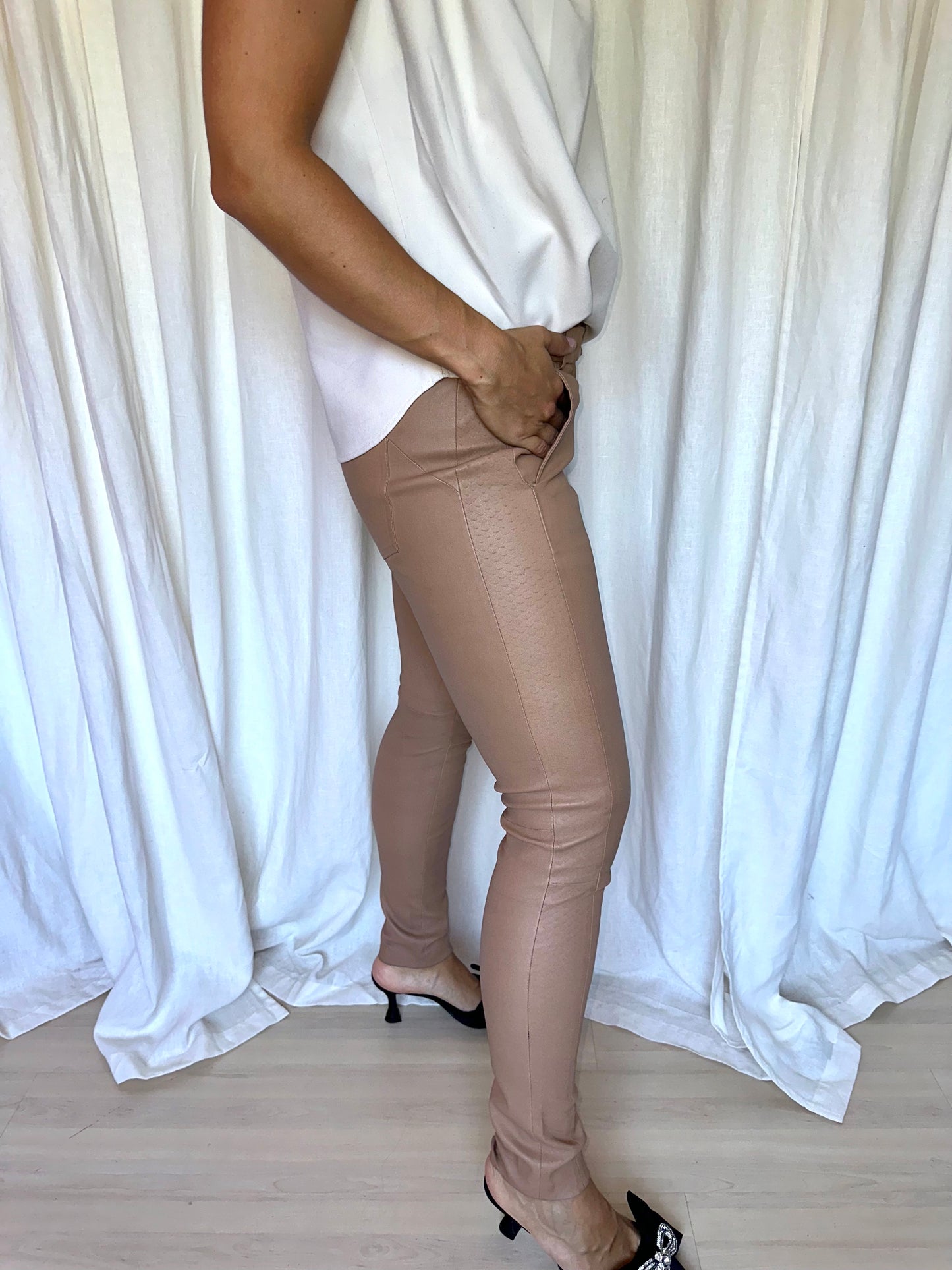 Broek Gustav leer beige - Maat 36
