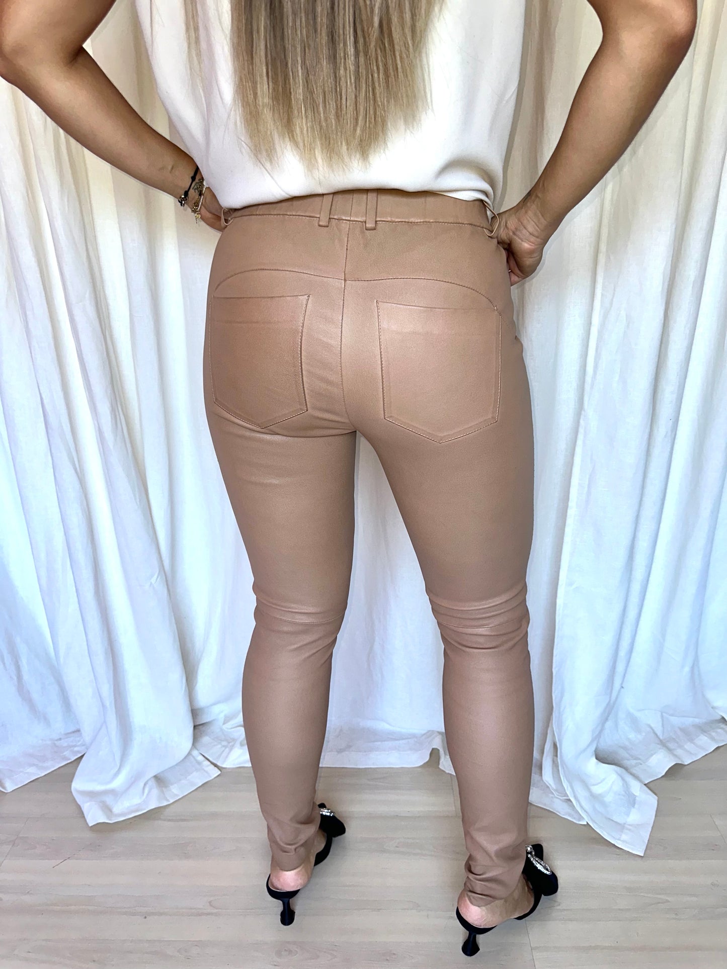 Broek Gustav leer beige - Maat 36