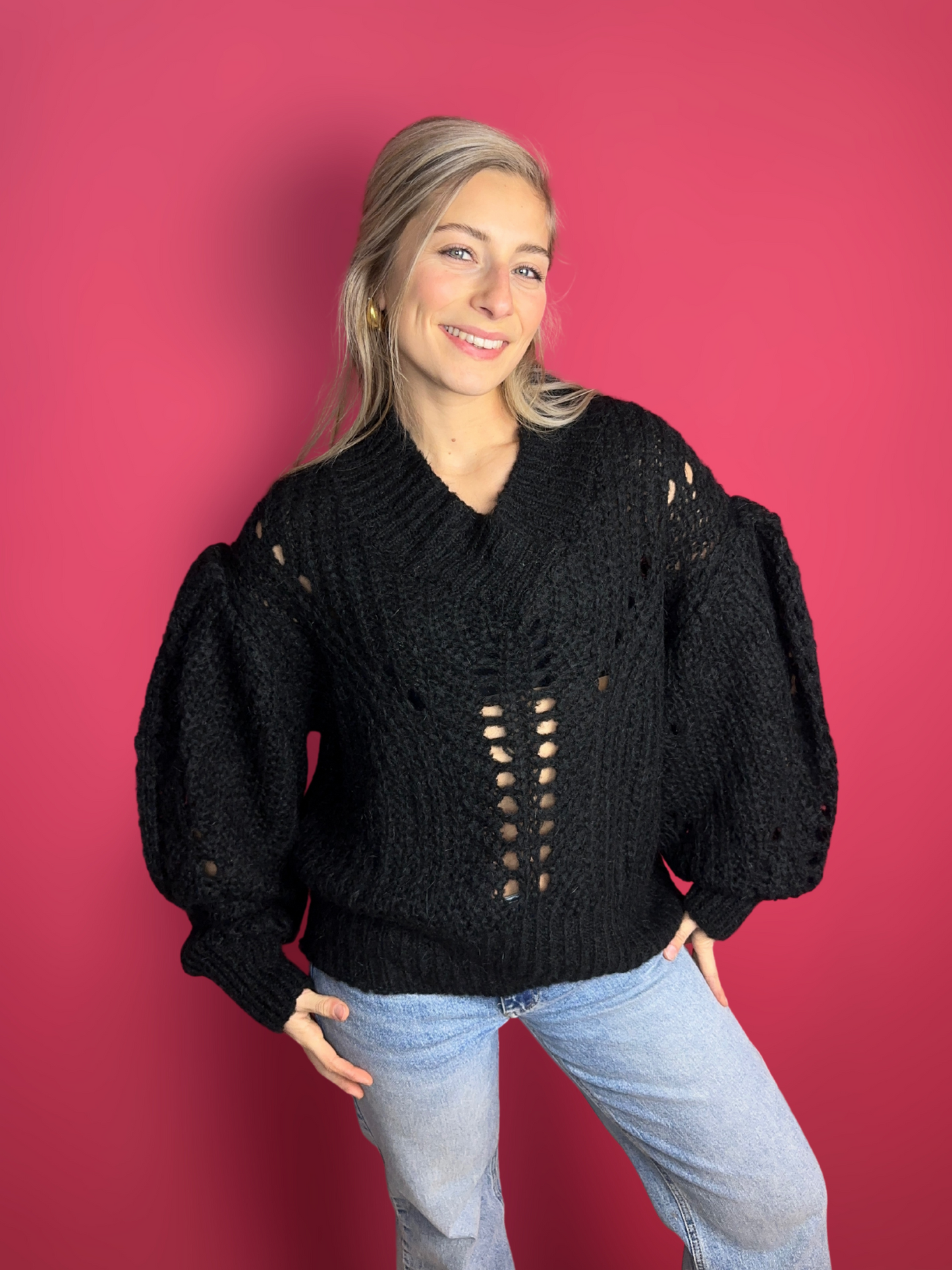 Pull Ibana crocheté noir