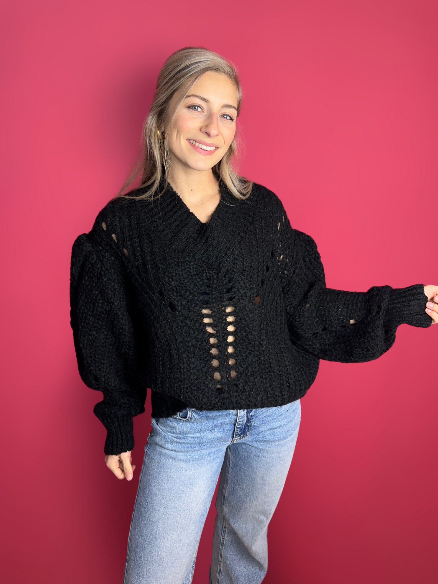 Pull Ibana crocheté noir