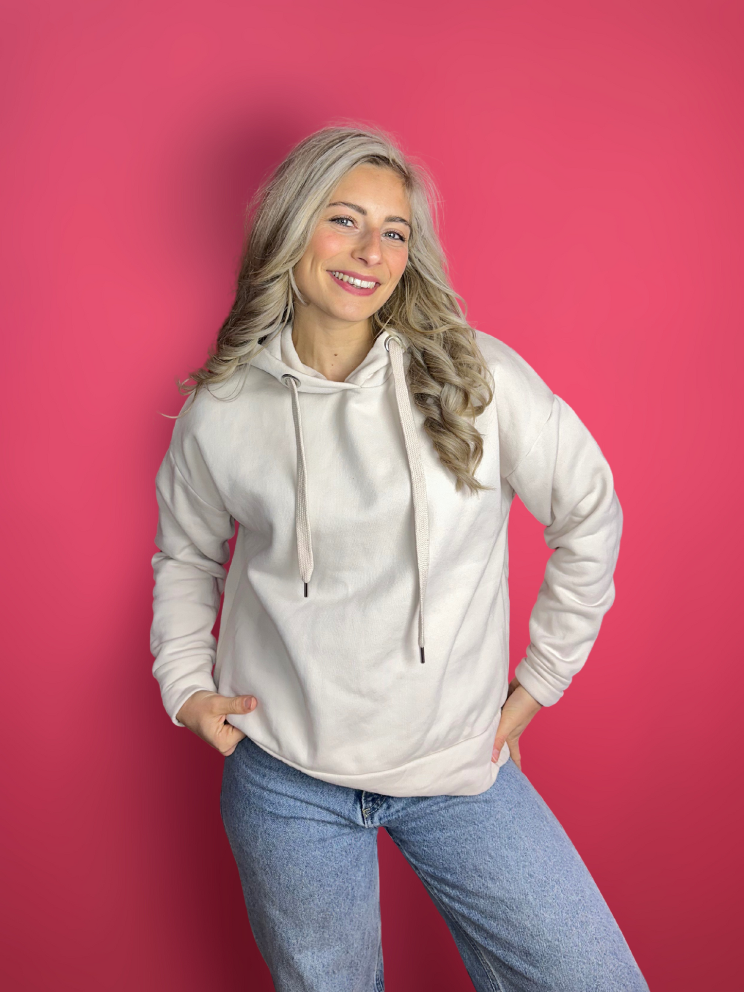 Sweat à capuche fermé beige