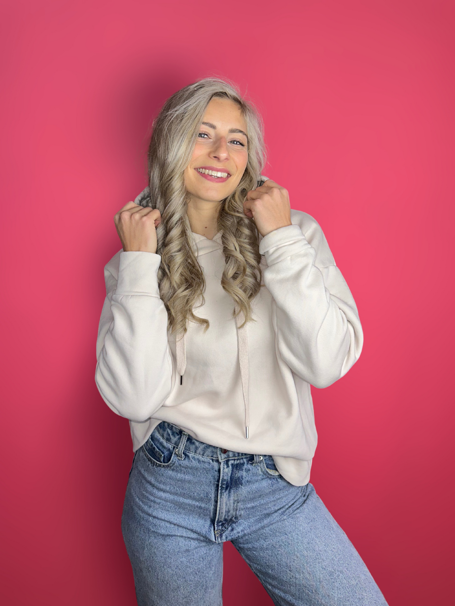 Sweat à capuche fermé beige