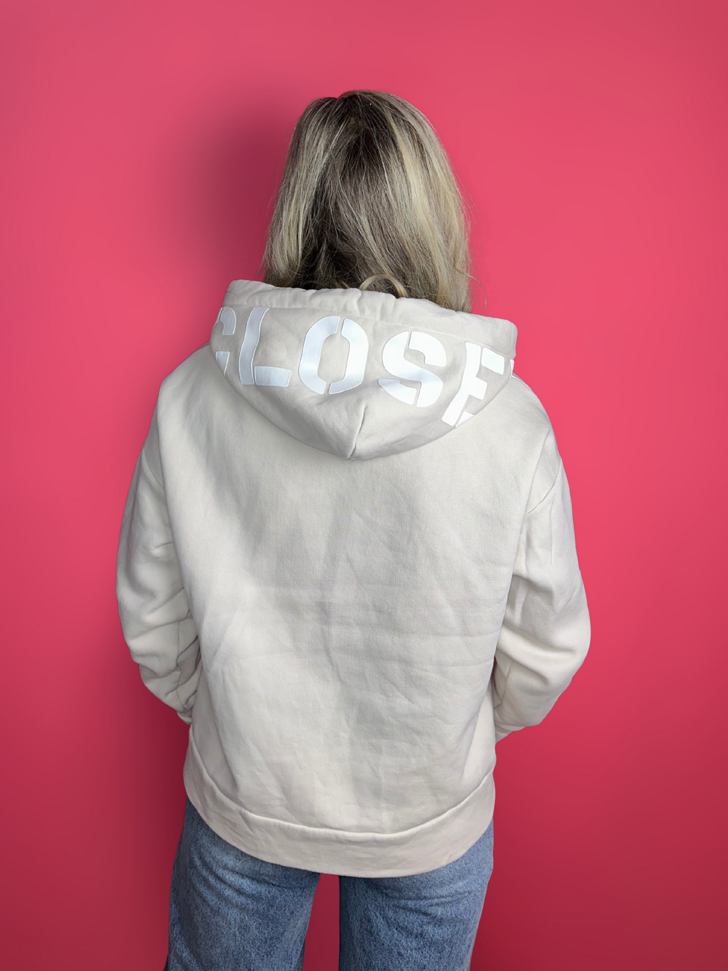 Sweat à capuche fermé beige