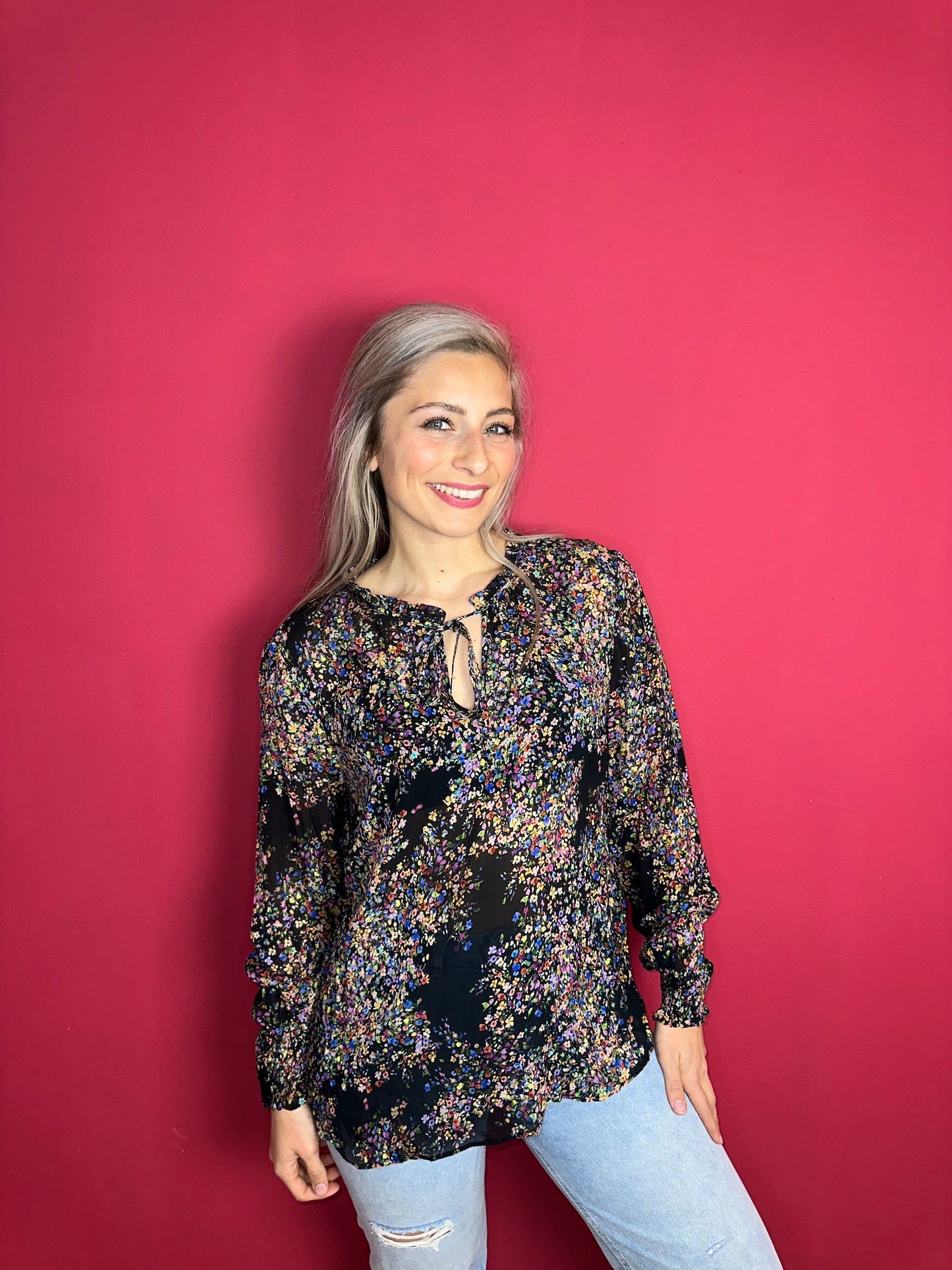 Blouse SET bloemenprint zwart - Maat 42
