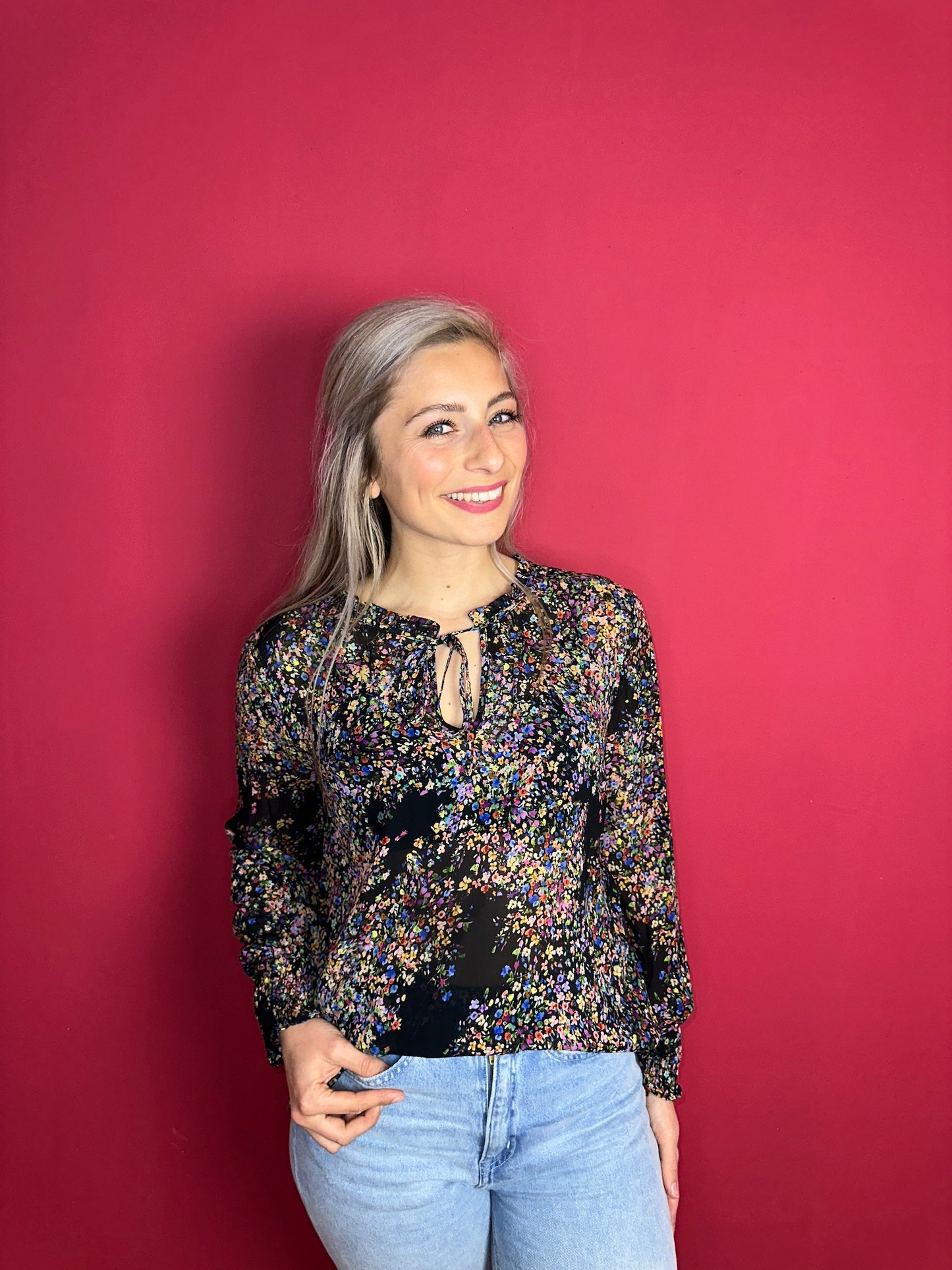 Blouse SET bloemenprint zwart - Maat 42