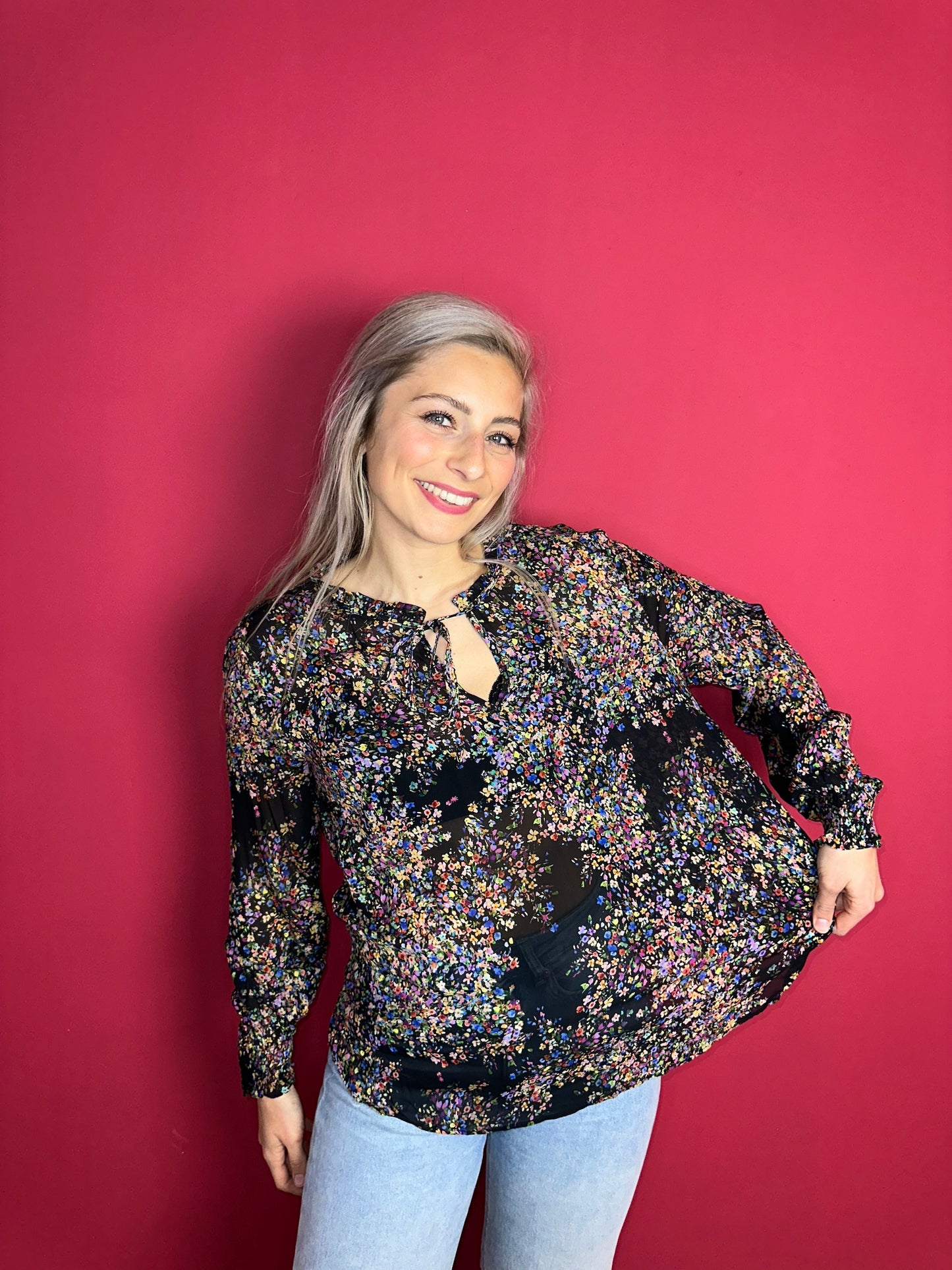 Blouse SET bloemenprint zwart - Maat 42