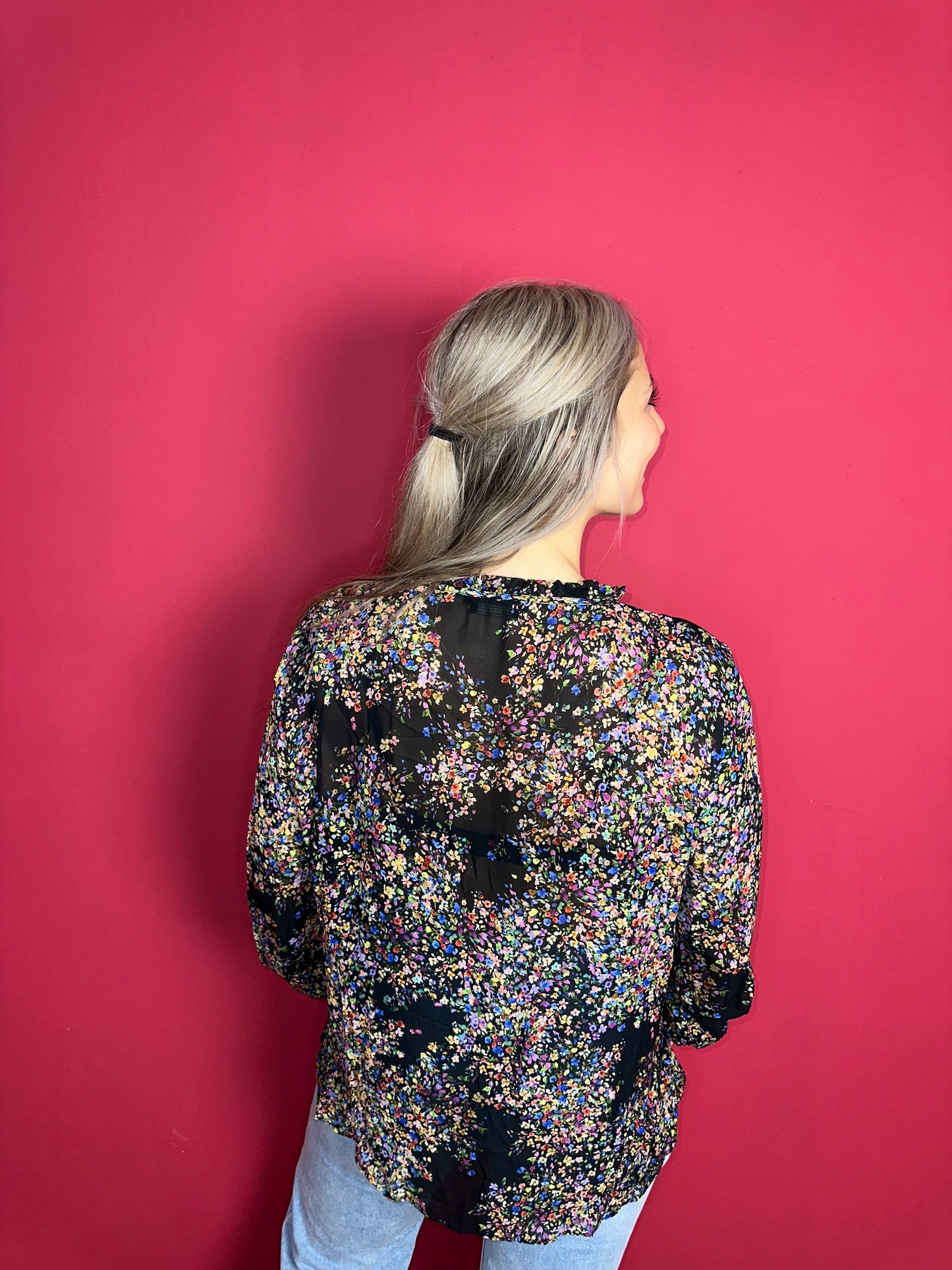Blouse SET bloemenprint zwart - Maat 42