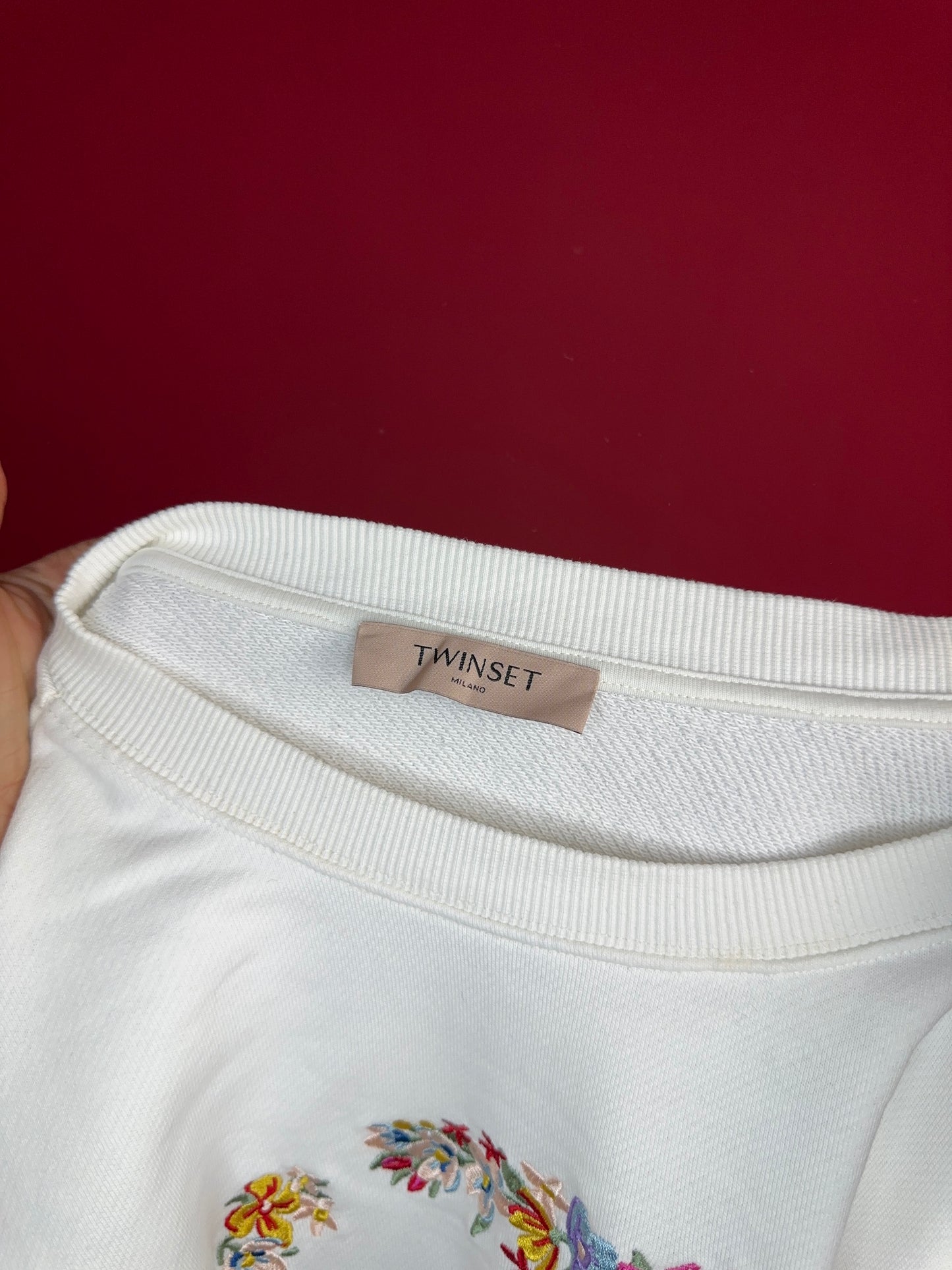 Sweater Twinset crème bloemen - Maat L