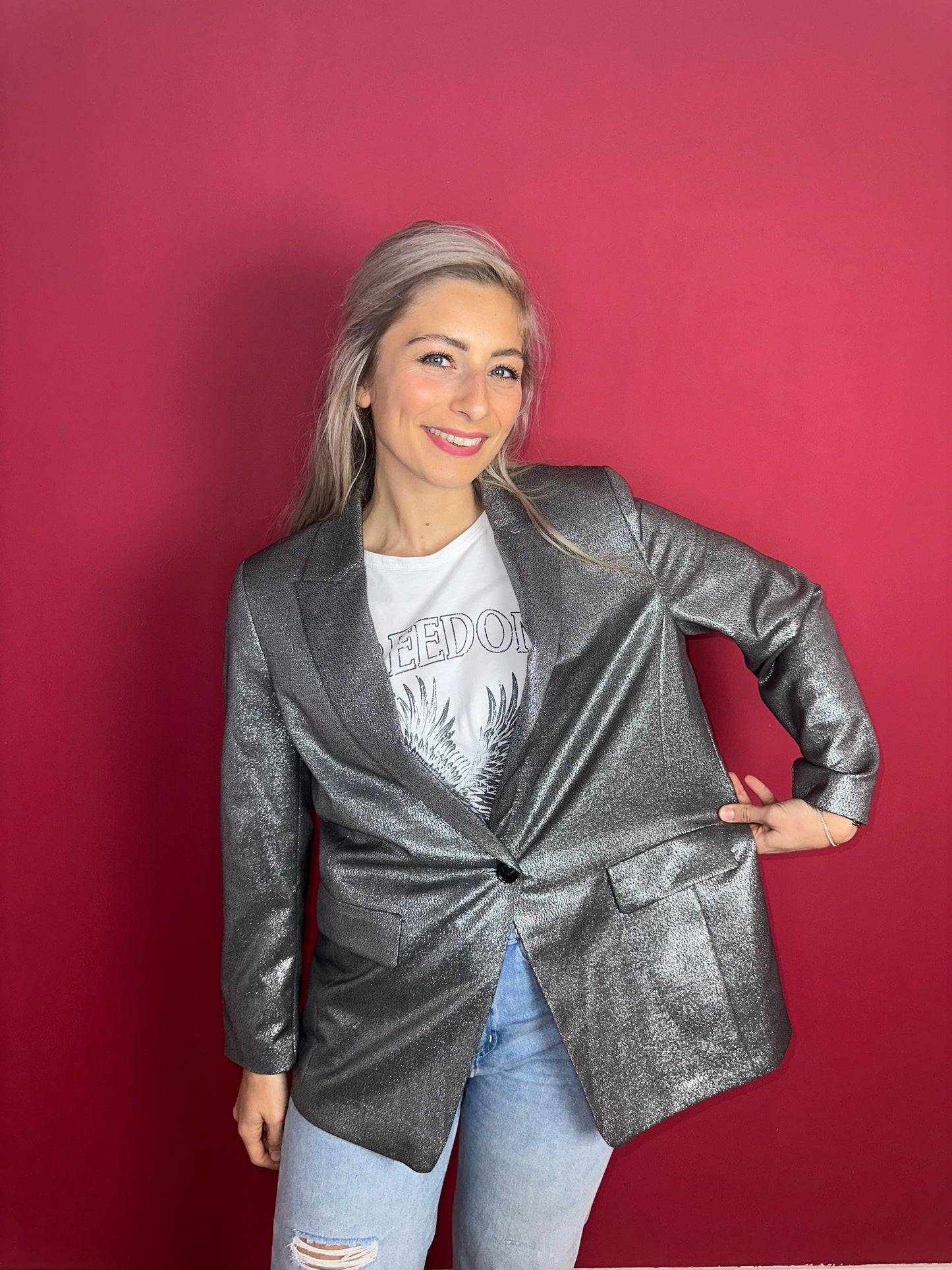 Blazer SET glitter zilver - Maat 42