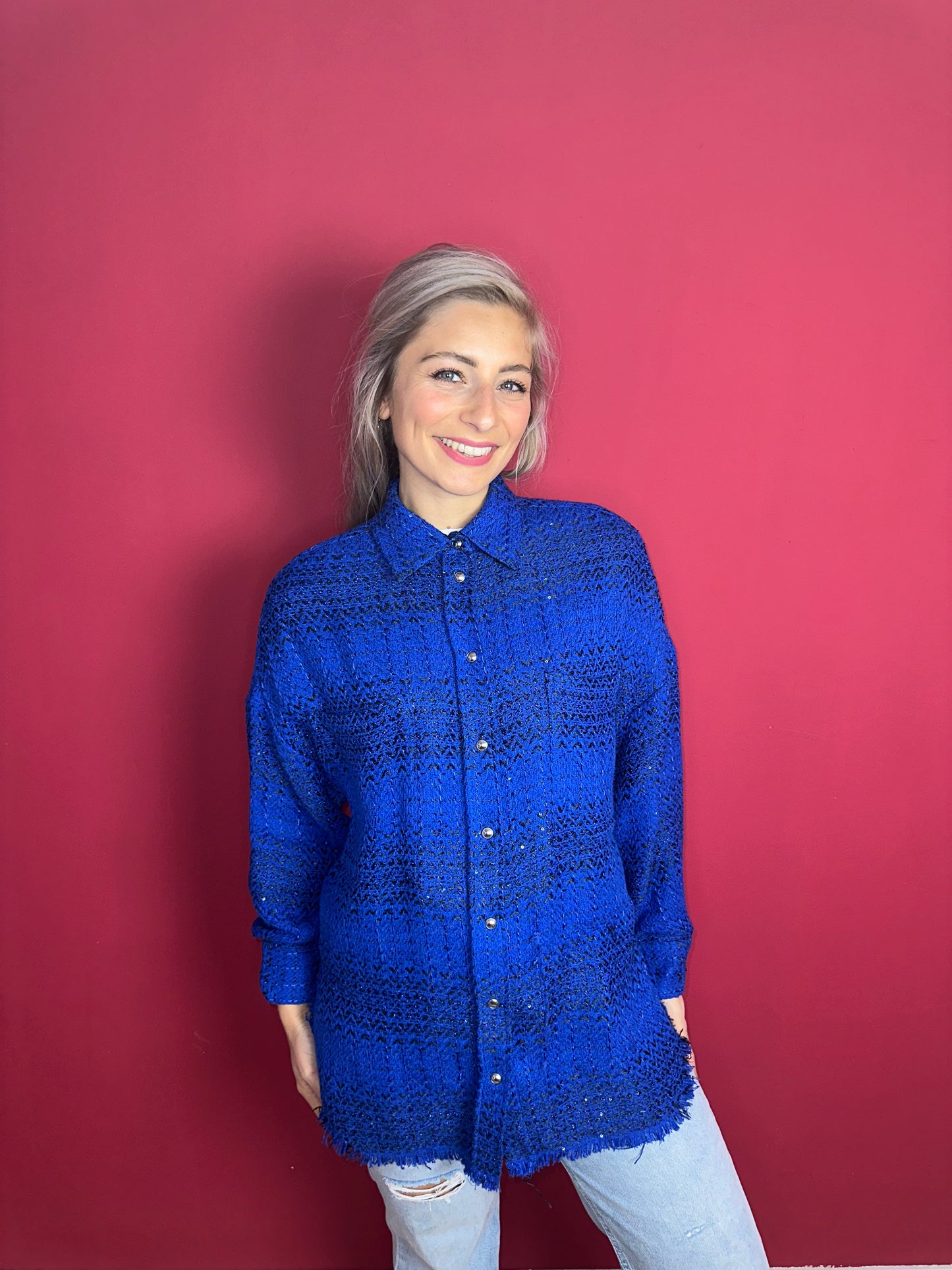 Overshirt IRO Hetas tweed cobalt - Maat XS