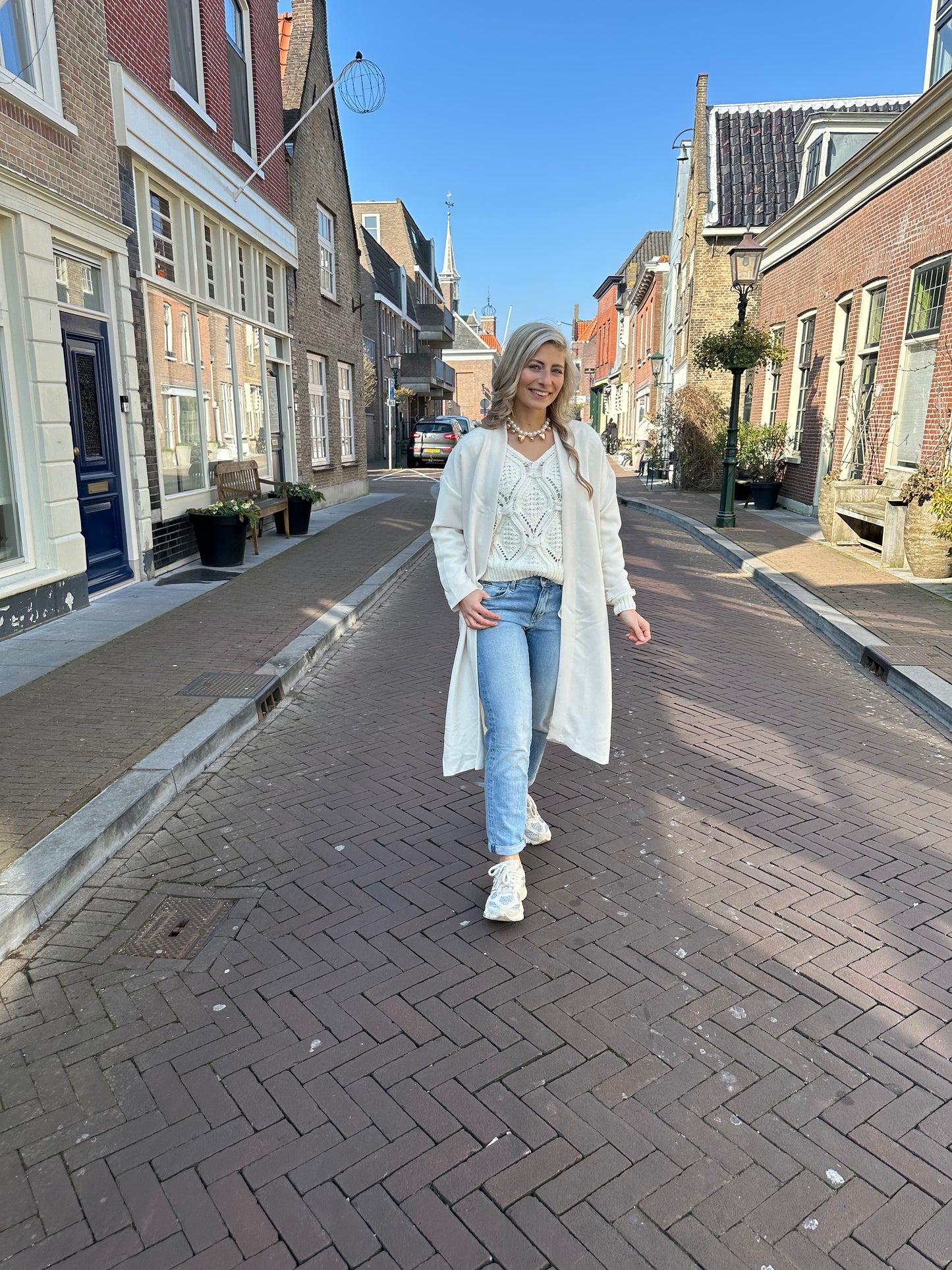 Ensemble pull crocheté crème