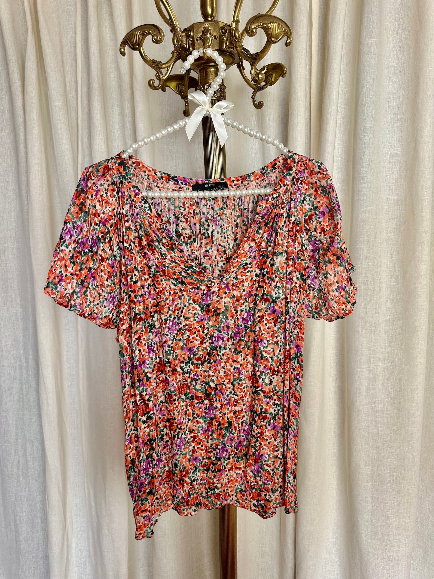 Blouse SET bloemenprint koraal - Maat 40