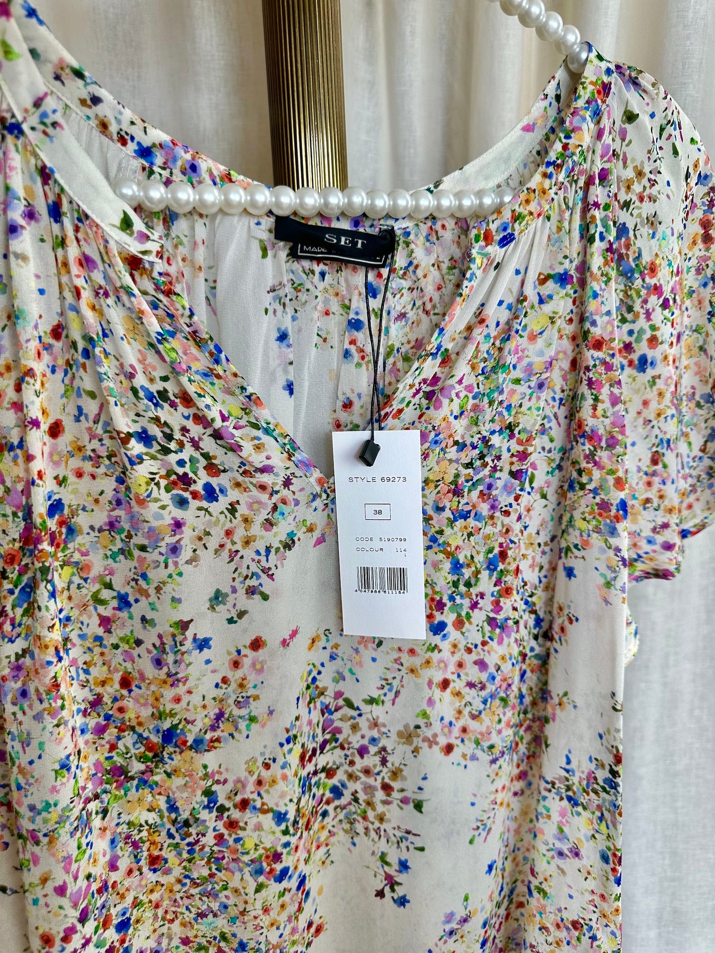 Blouse SET bloemenprint crème - Maat 38