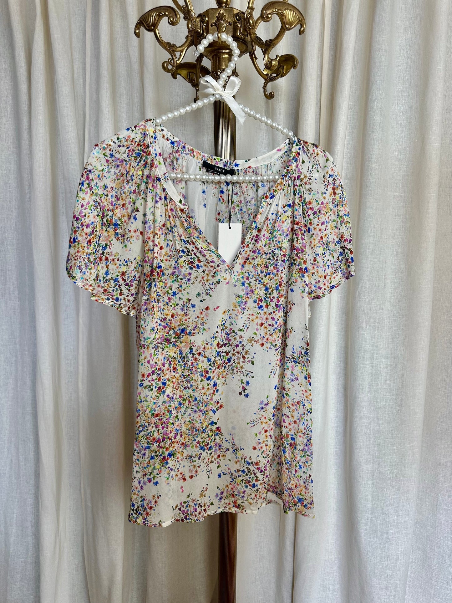 Blouse SET bloemenprint crème - Maat 38