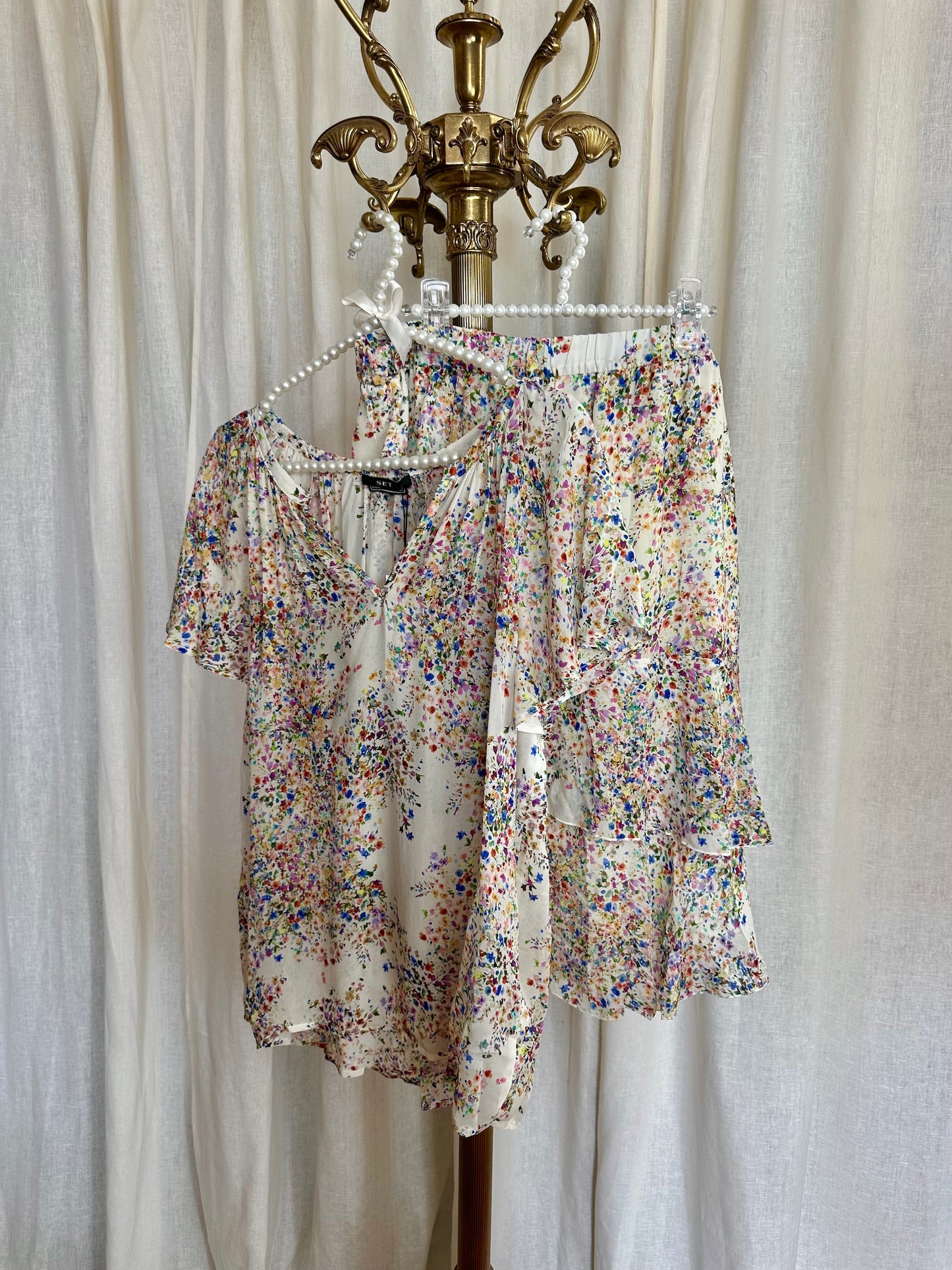 Blouse SET bloemenprint crème - Maat 38