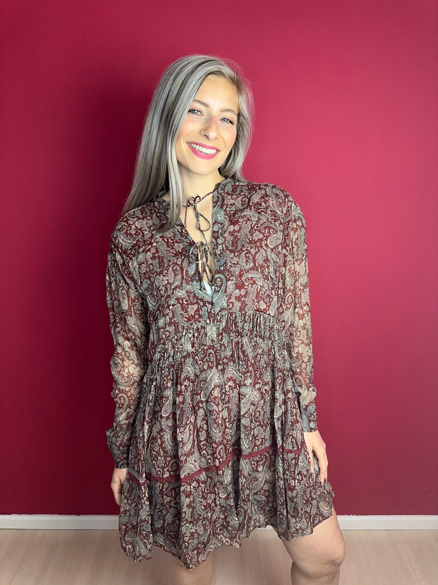 Jurk Berenice Russel print steenrood - Maat 38