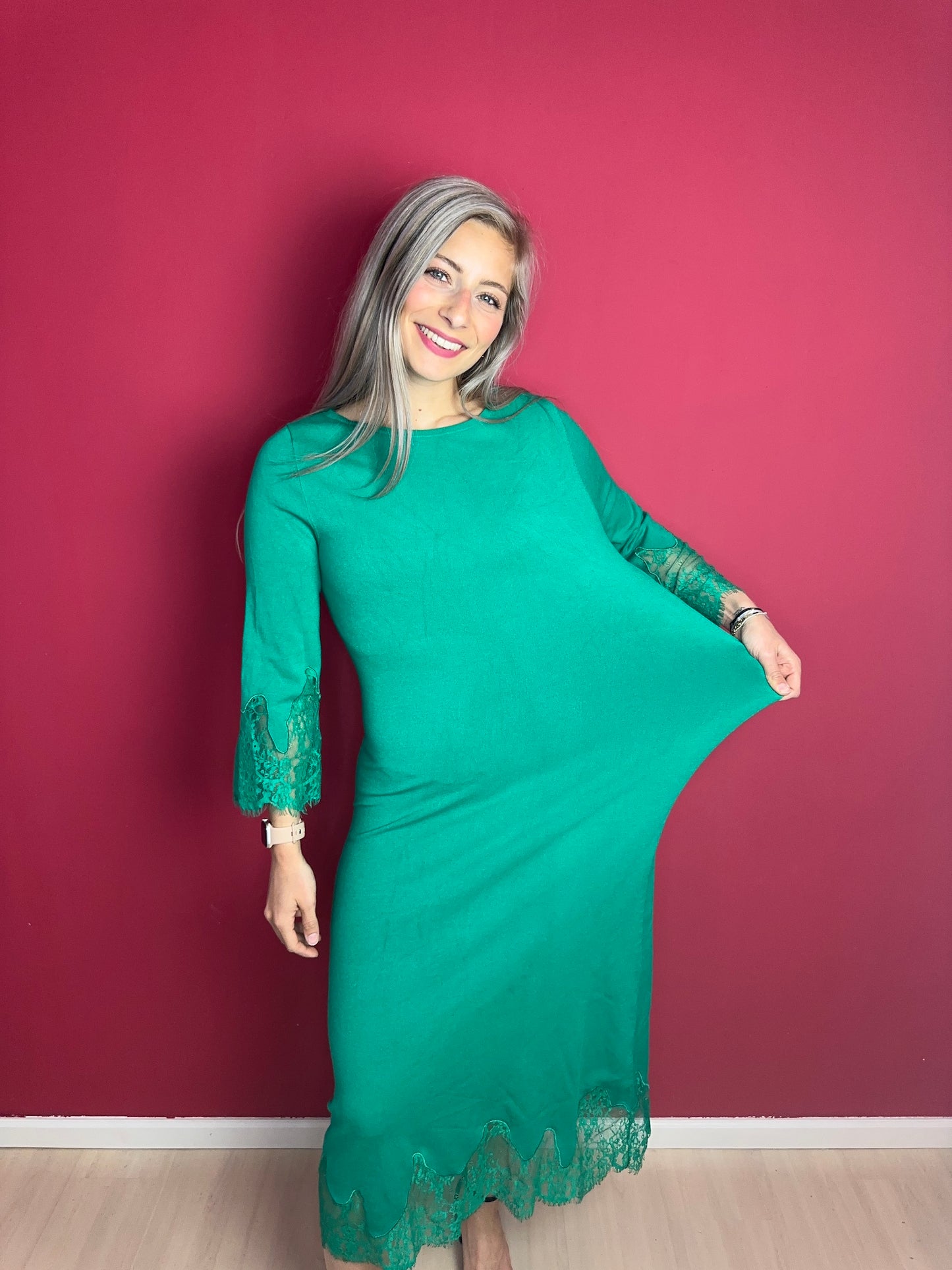 Jurk Twinset kant groen - Maat L