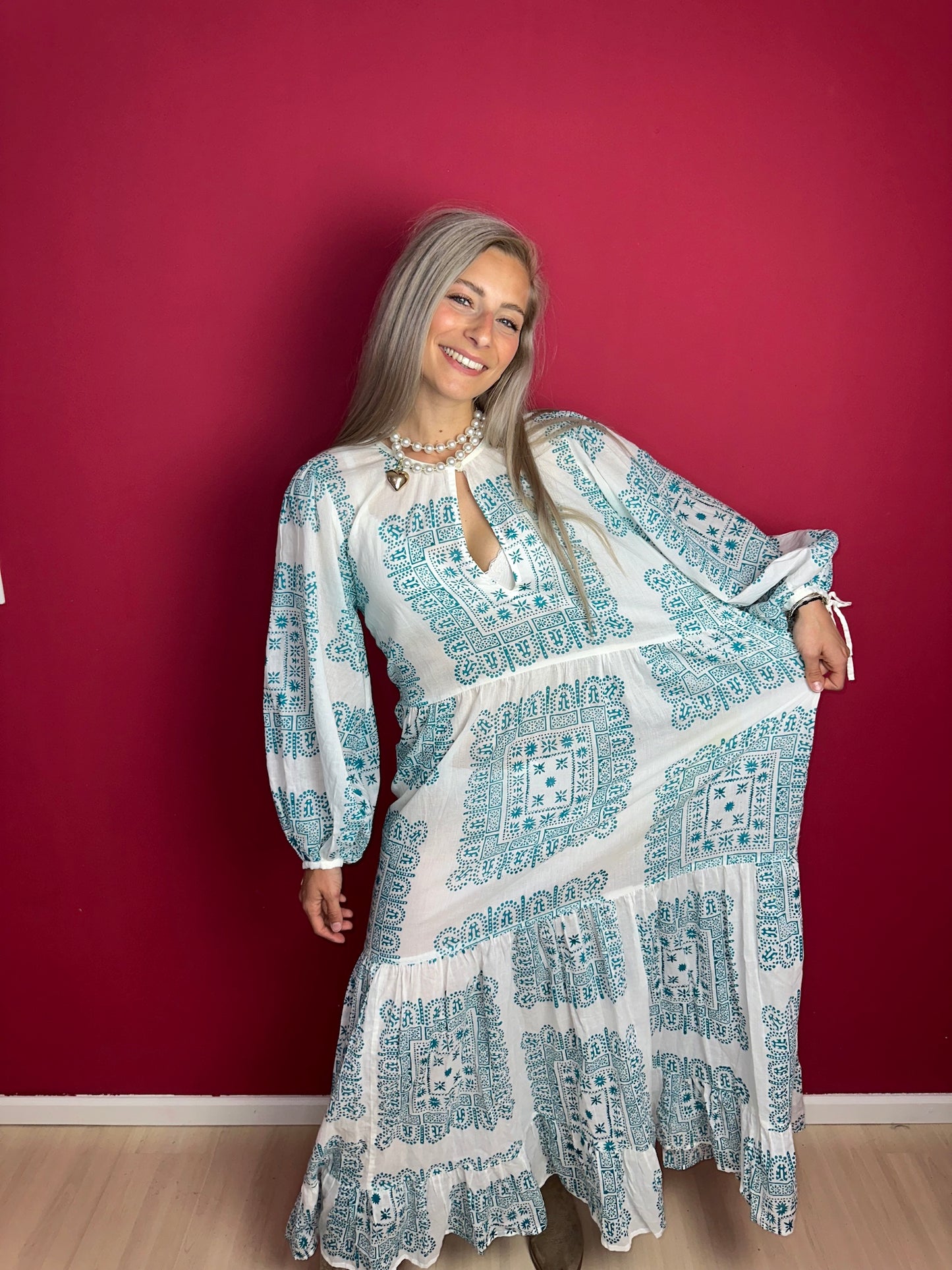 Jurk Antik Batik turquoise - Maat M/L