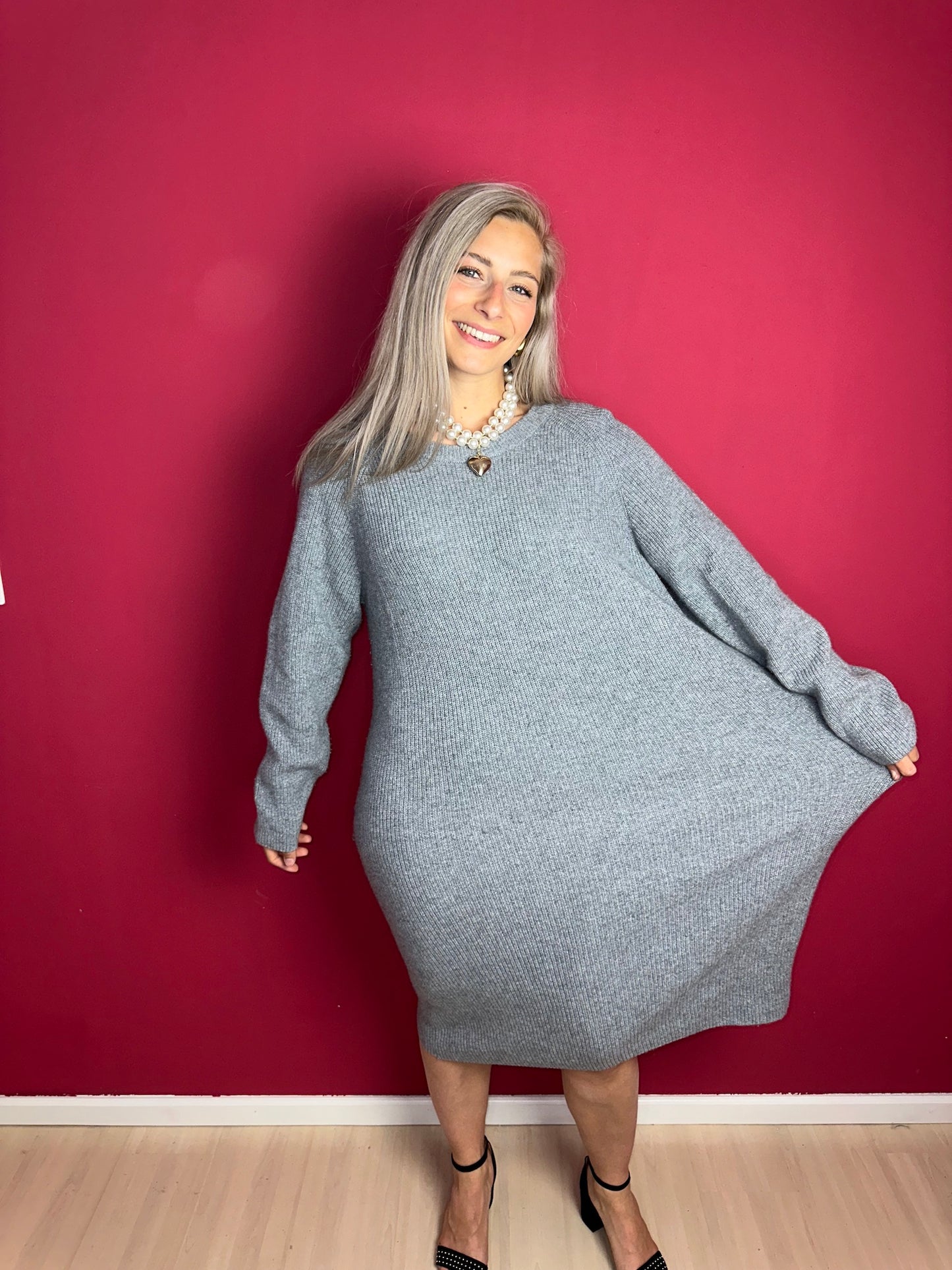 Jurk SET gebreid grijs - Maat 40
