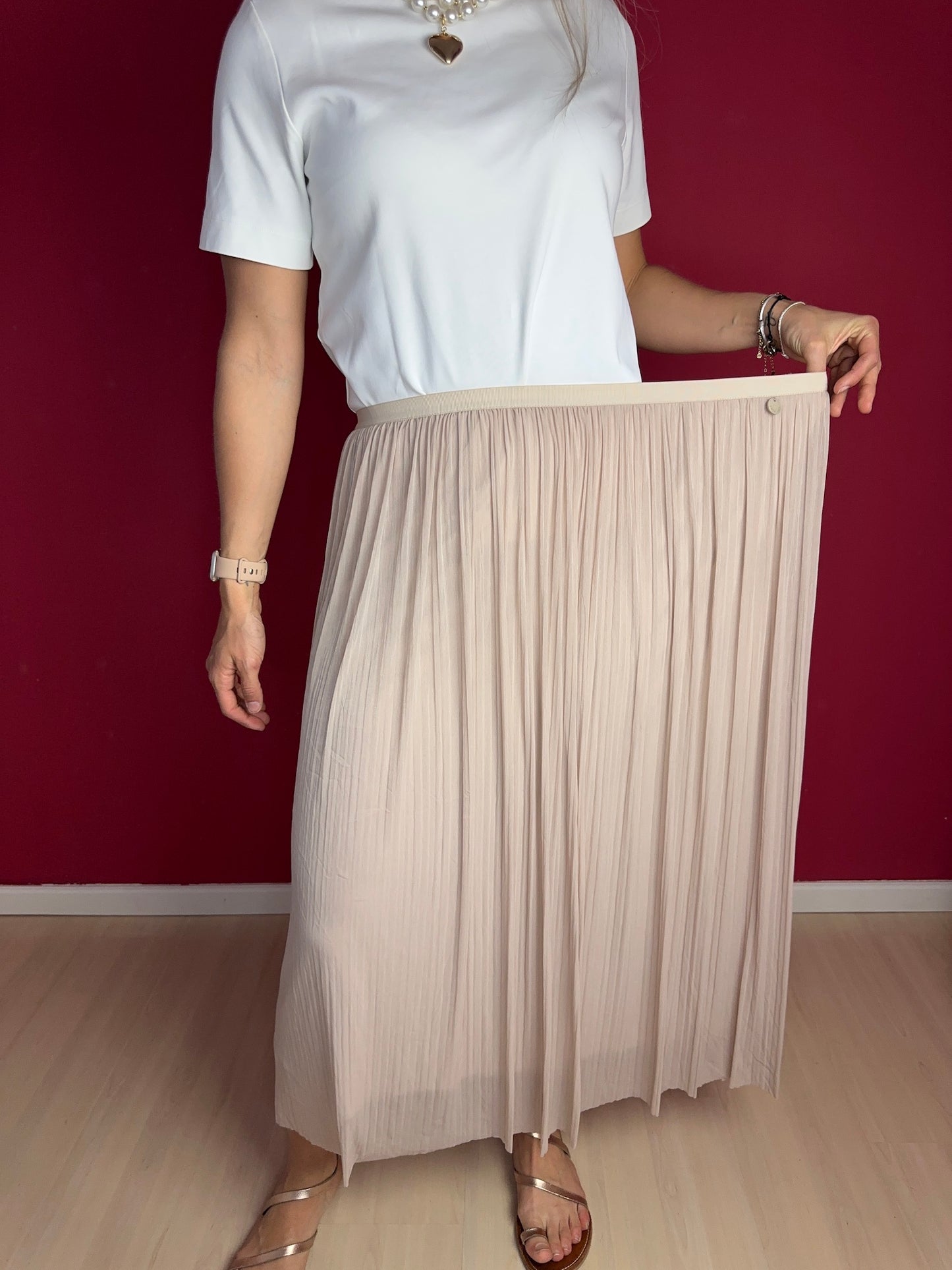 Rok Twinset tule plissé beige - Maat L