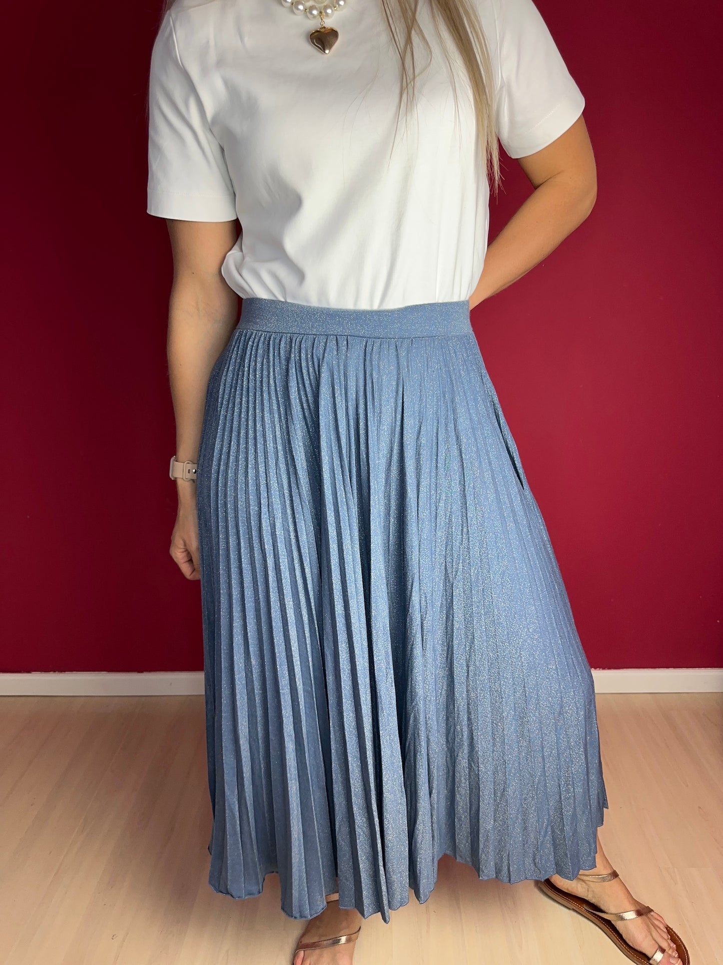 Rok Marella plissè jeansblauw glitter - Maat XL
