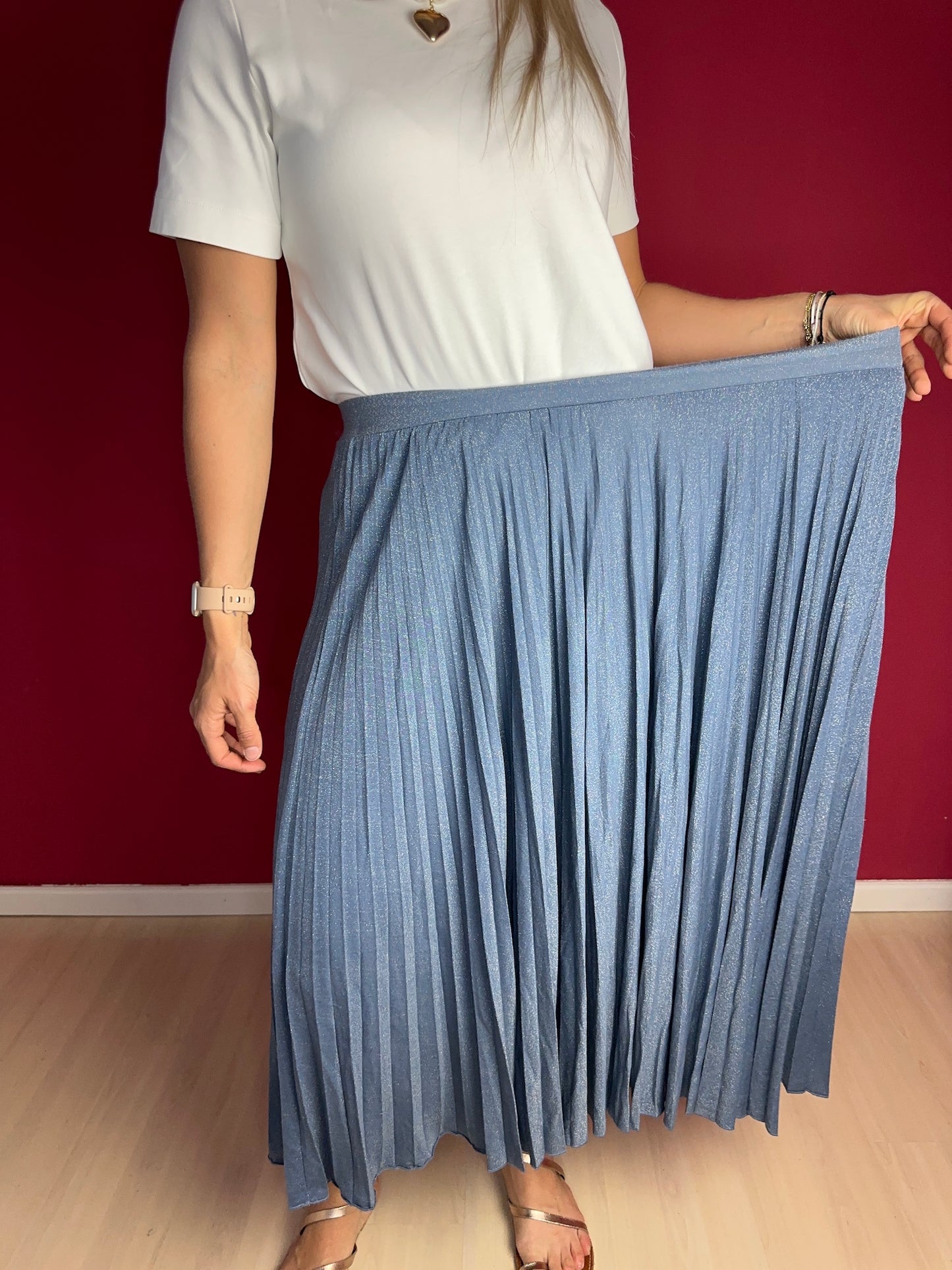 Rok Marella plissè jeansblauw glitter - Maat XL