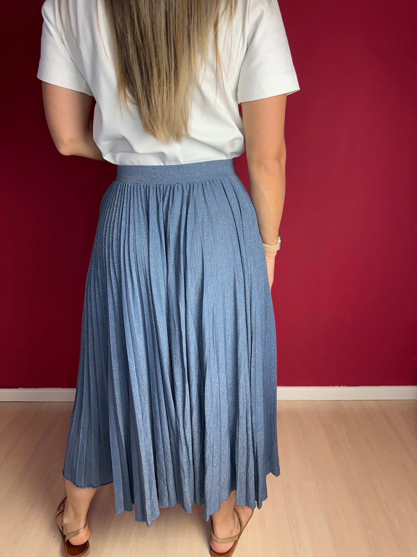 Rok Marella plissè jeansblauw glitter - Maat XL